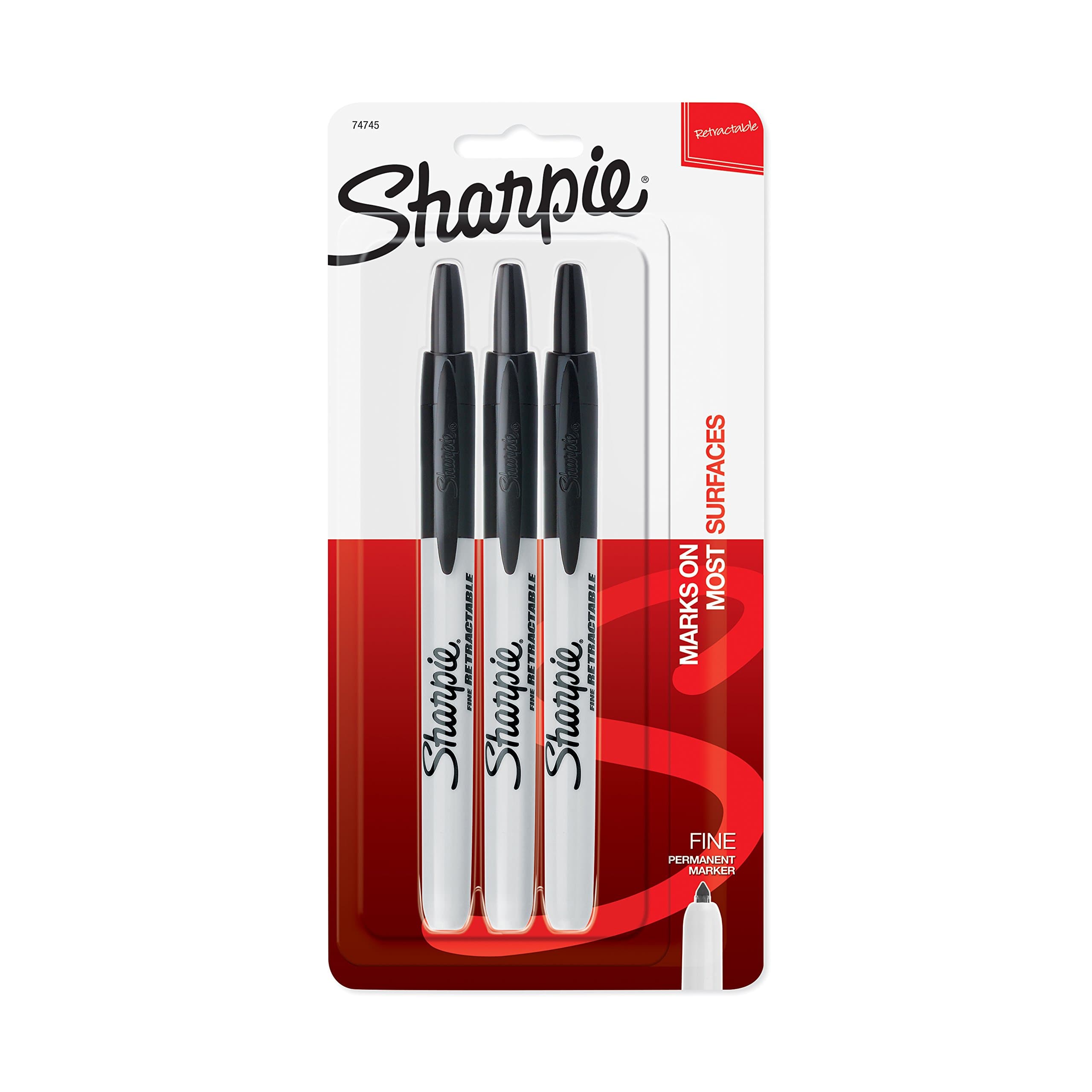 SHARPIE Retractable Permanent Markers, Fine Point, Black, 3 Count