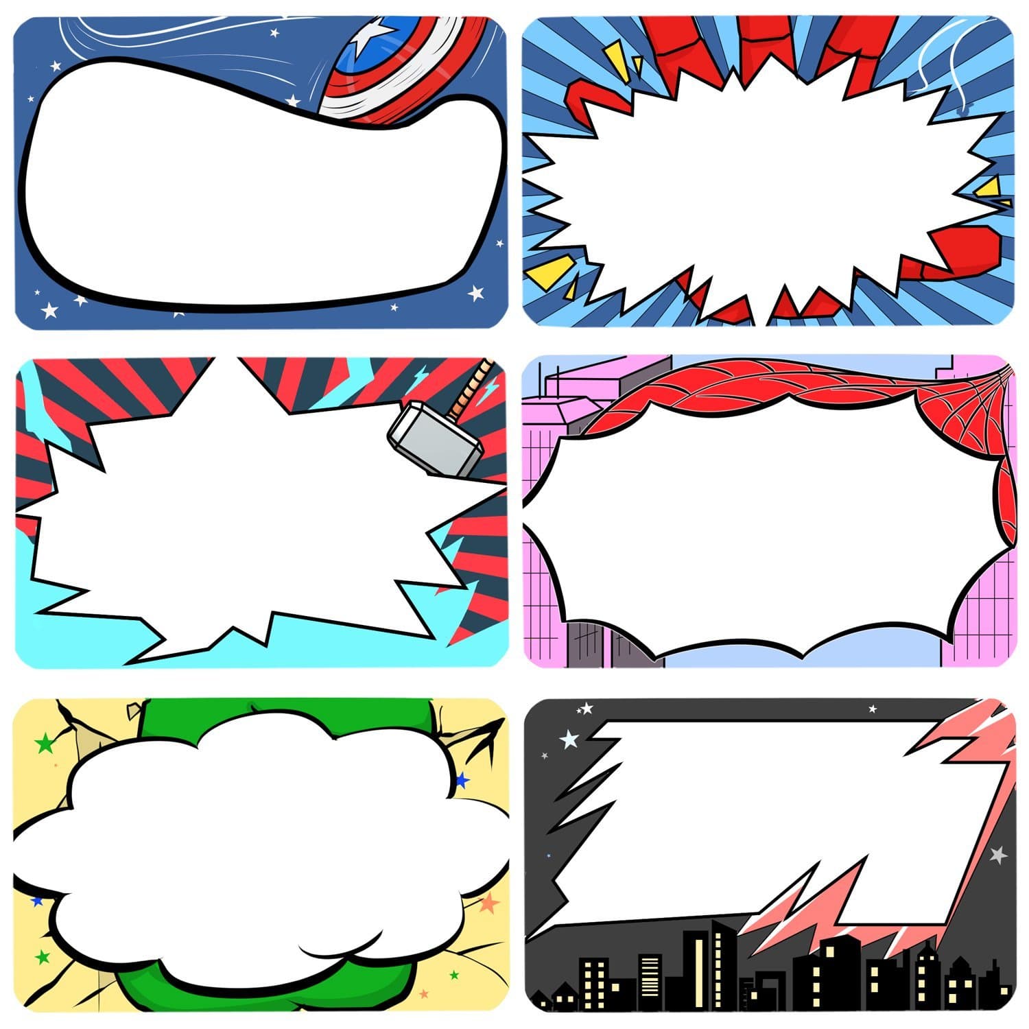 Superhero Name Tags Labels Kids and Adult Handwriteable Stickers for School Office Home, Ideal for Students or Teachers Supply, 6 Designs 180 PCS