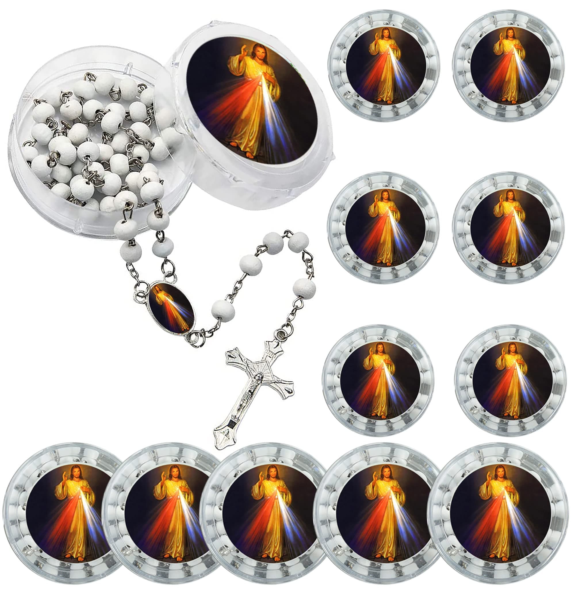 12 PCS Divine Mercy Scented Rosary Party Favors for Baptism First Communion Memorial Gift Religious Event White Beads