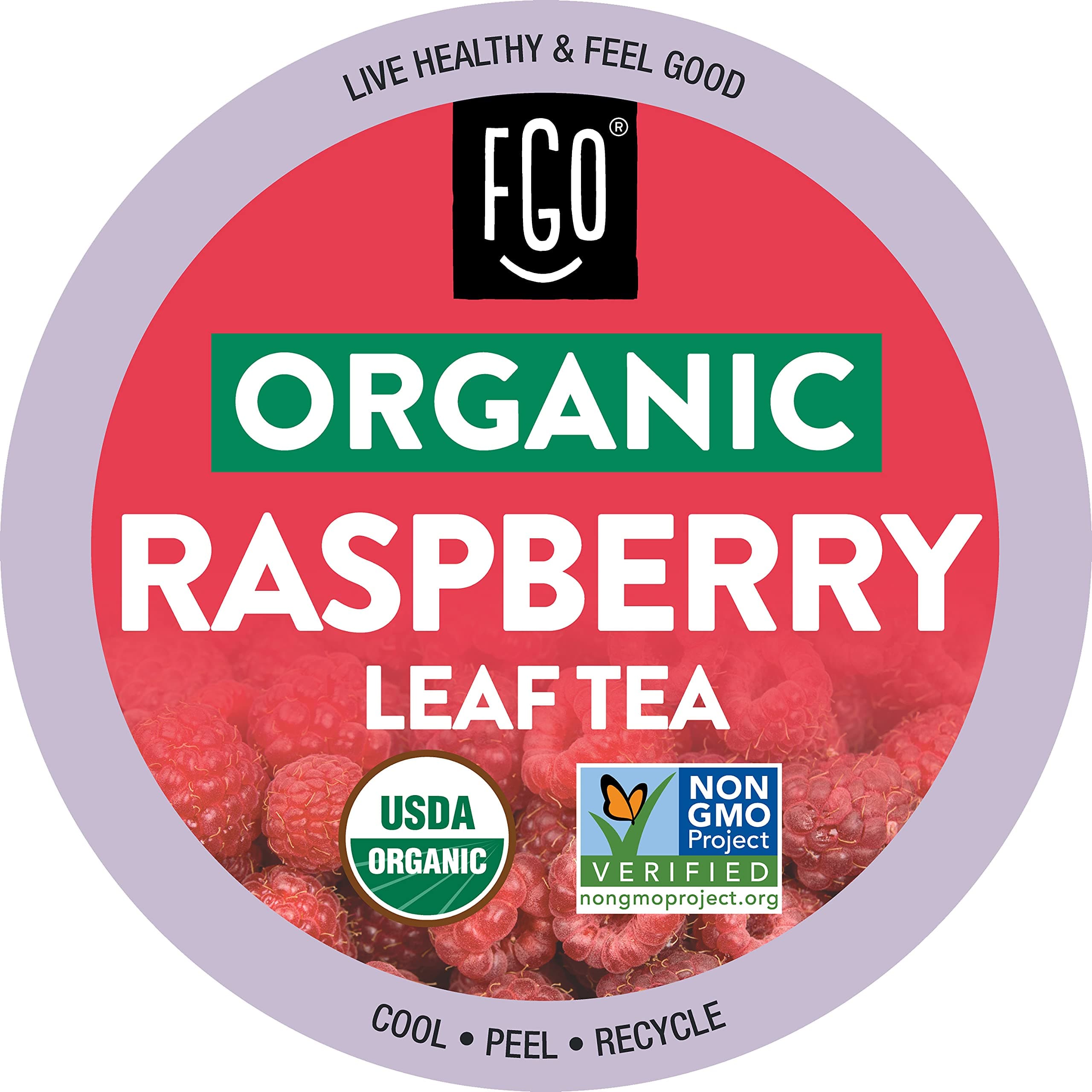 FGO Organic Raspberry Leaf Tea K-Cup Pods for Keurig, 24 Count (Pack of 1), Naturally Caffeine-Free Herbal Tea, USDA Organic, Non-GMO, & Recyclable