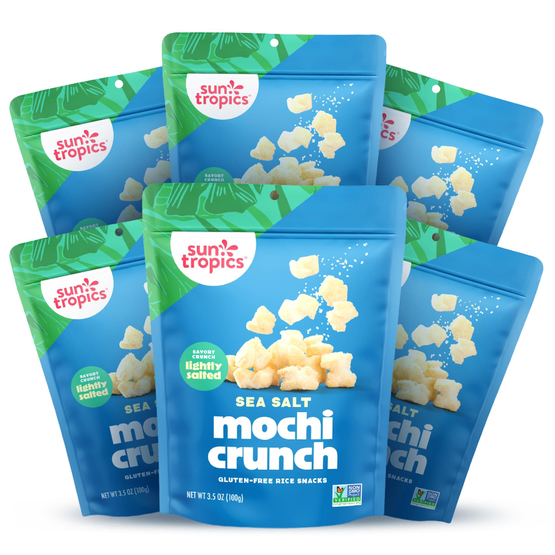 Sun Tropics Mochi Snack Bites, Sea Salt Flavor- 3.5 oz (6 Pack) | Crispy Crunchy Mochi Bites, Rice Nuggets | Mochi Puff Rice Crackers- Gluten Free & Dairy Free- No MSG Added | Asian Rice Snacks