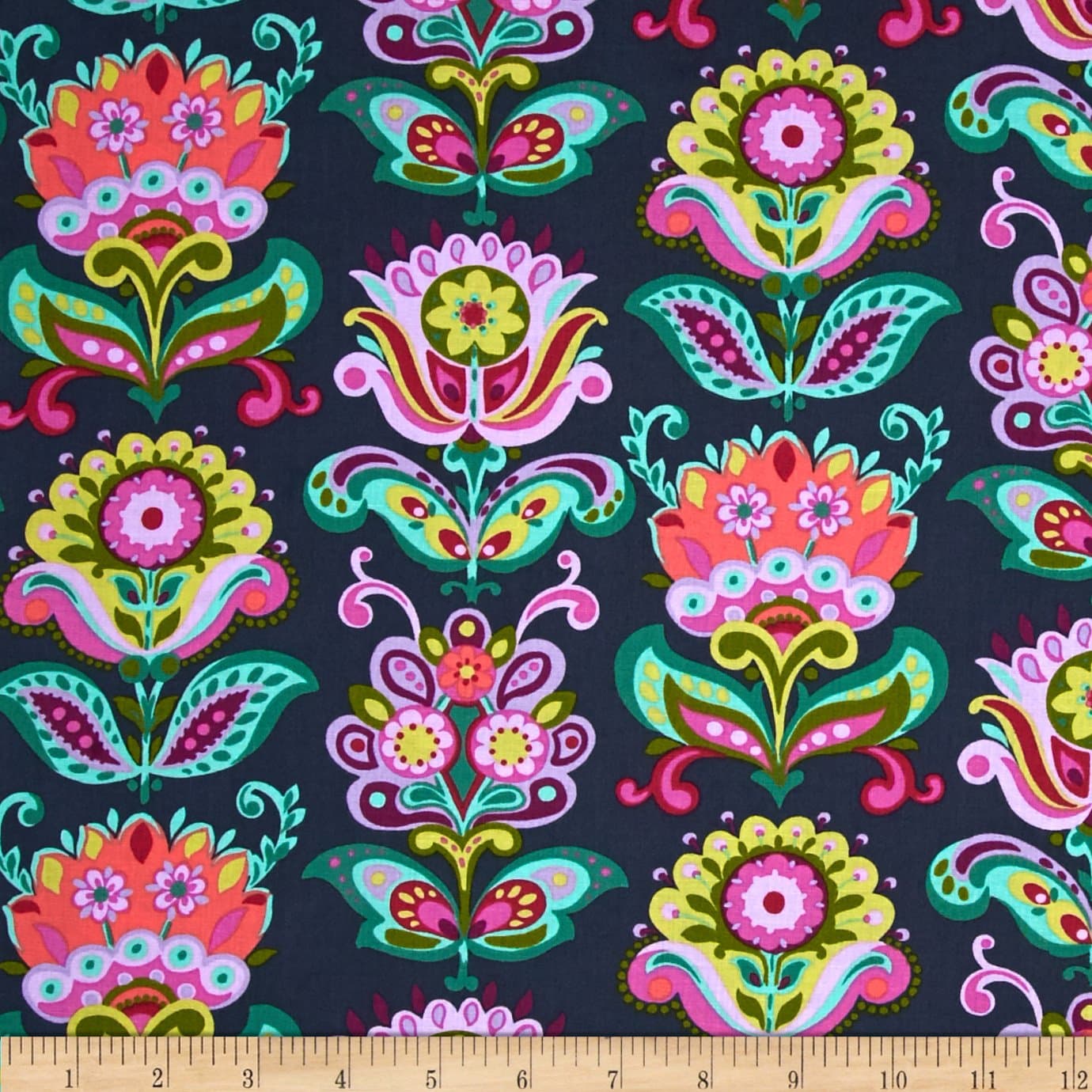 FreeSpirit Fabrics Amy Butler Bright Heart Folk Bloom Midnight Fabric by The Yard