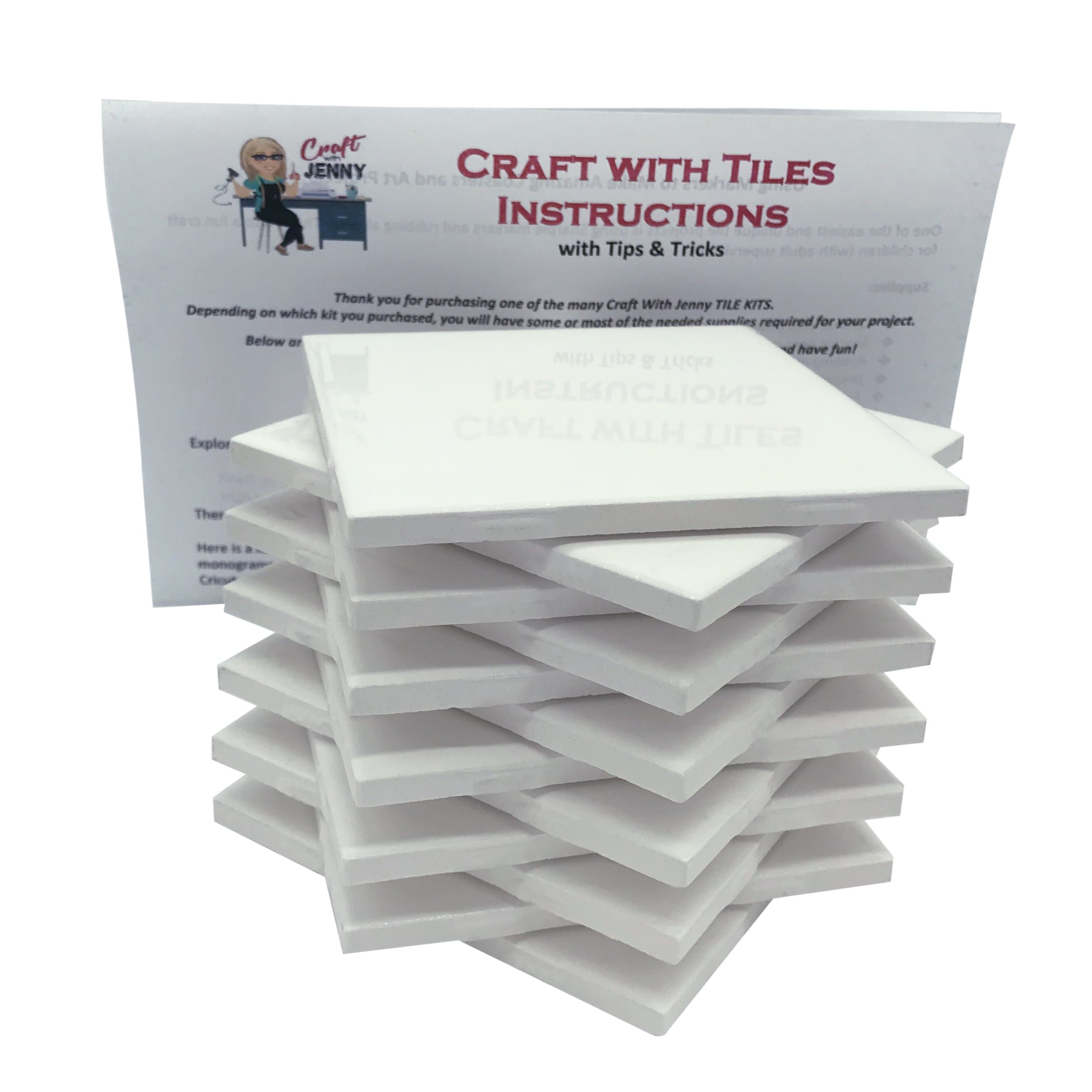 Coaster Tile Craft Kit, Set of 12 Ceramic White Tiles 4x4, with Detailed Instructions plus Tips and Tricks, DIY Make Your Own Coasters, Mosaics, Painting Projects, Decoupage