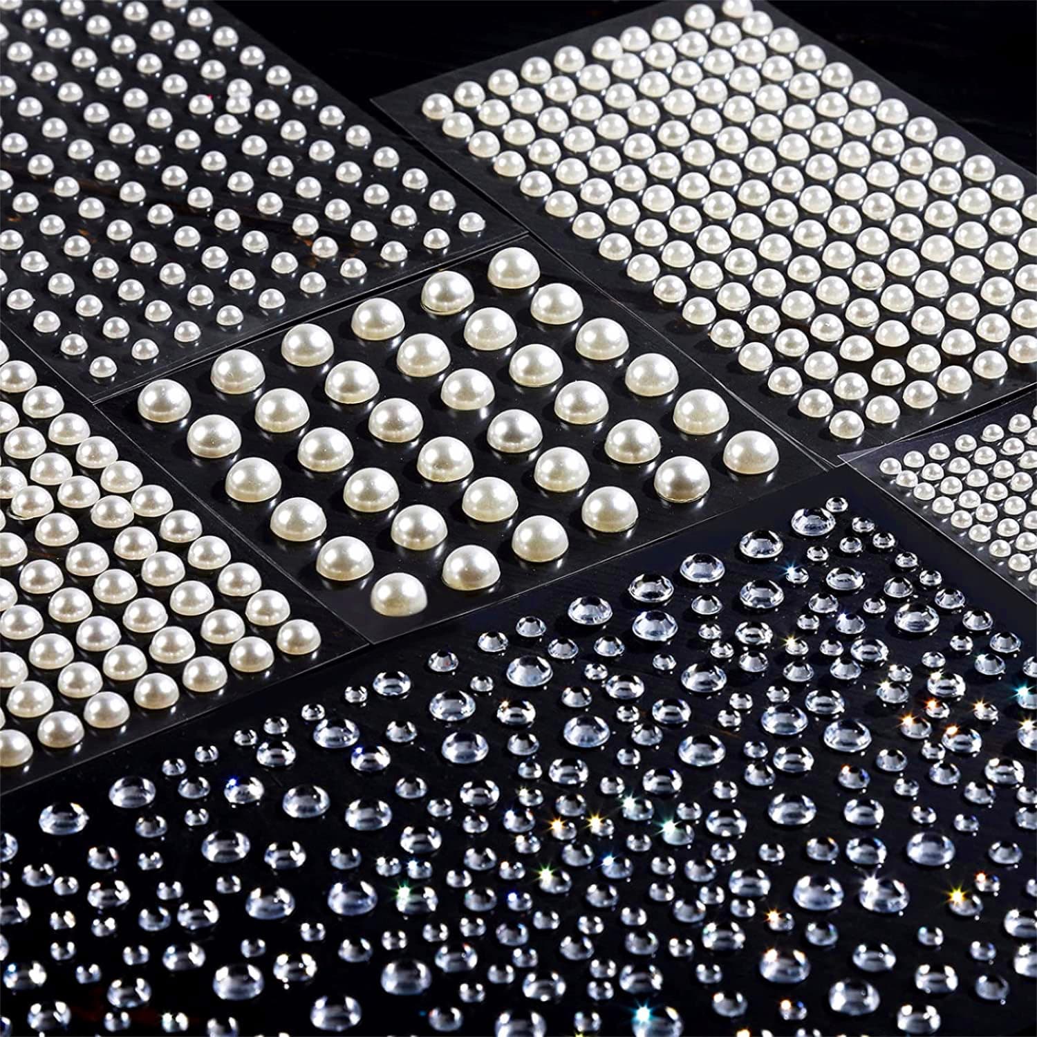 Teenitor 2662 Pcs Hair Pearls Hair Gems Face Gems, Hair Pearls Stick On, Face Jewels Face Hair Gems 3/4/5/6/8mm Stick on Gems for Halloween Makeup, Wedding Hair Accessories for Face, Hair, Crafts