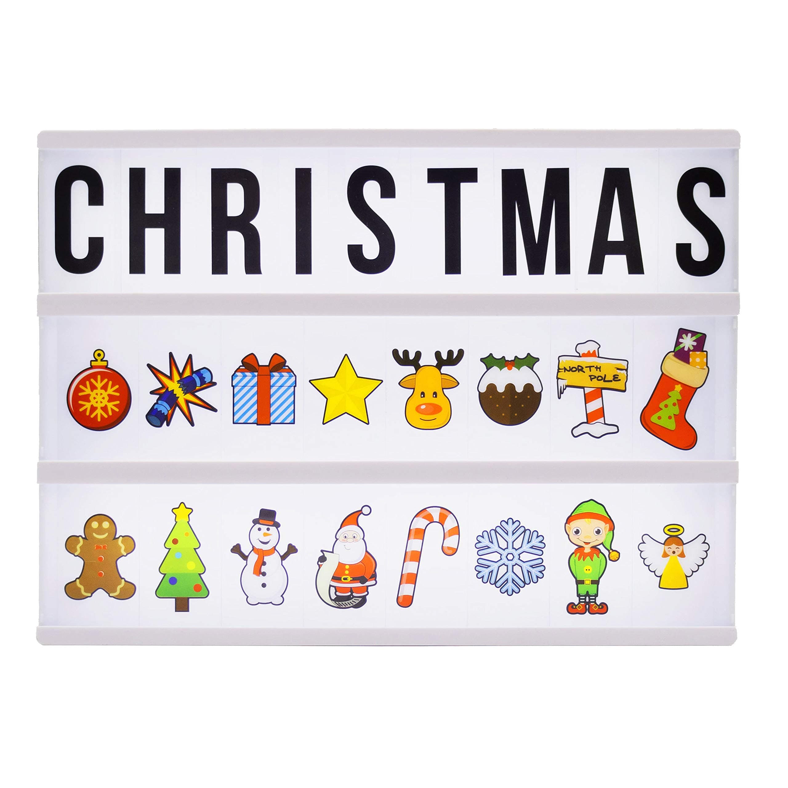 Locomocean A4 Cinematic Lightbox | Incl 160 Letters & Emoji (Christmas Emoji Included) | Illuminated Light Up Box Sign | Battery or USB Powered | Integrated Letter Storage for 220 Tiles and USB Lead.