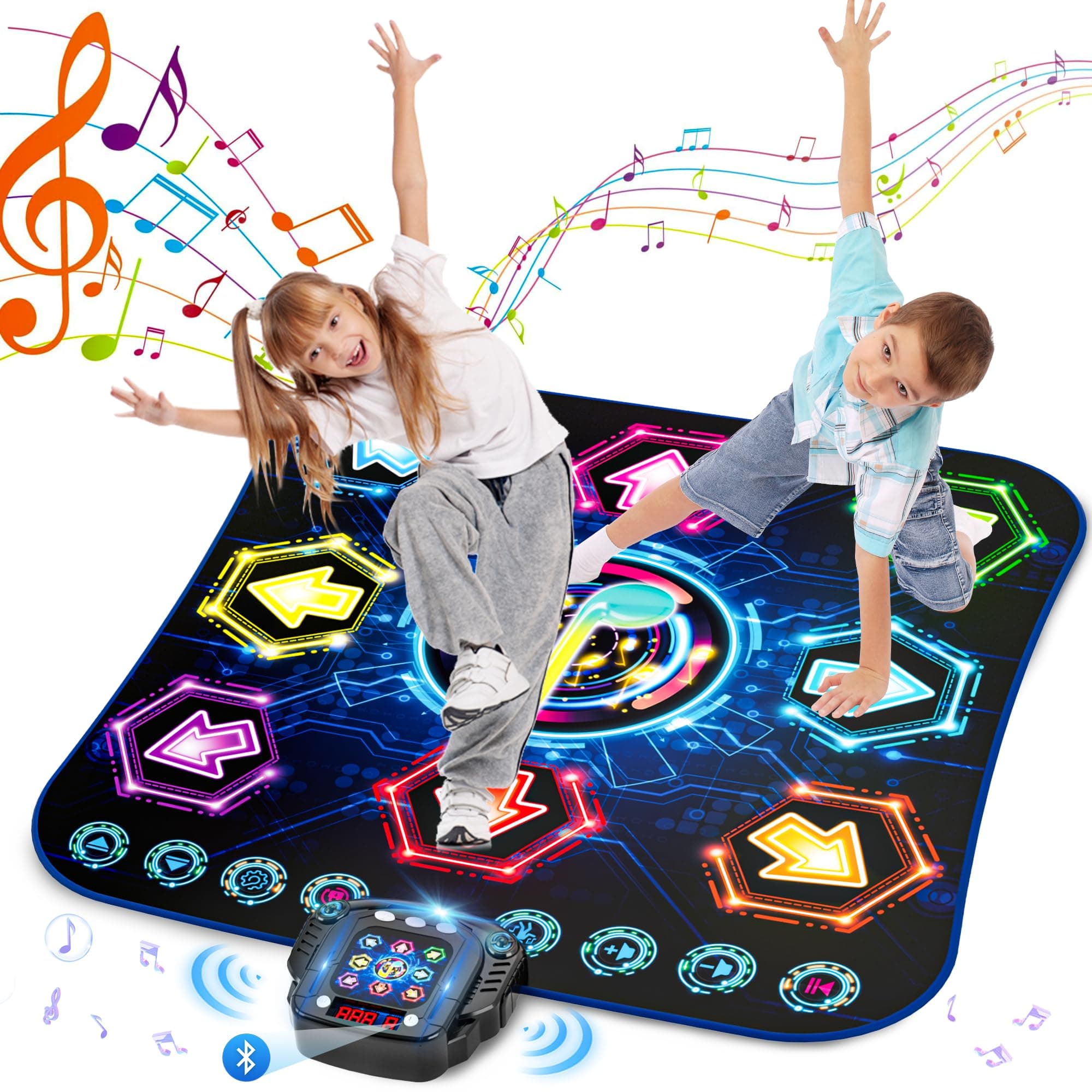 Dance Mat, 2025 Light Up 8-Button Dance Pad with Wireless Bluetooth, Upgraded Flowing Light Control System with Stands, Kids Toys Music Games Birthday for 3-12 Year Old Boys Girls