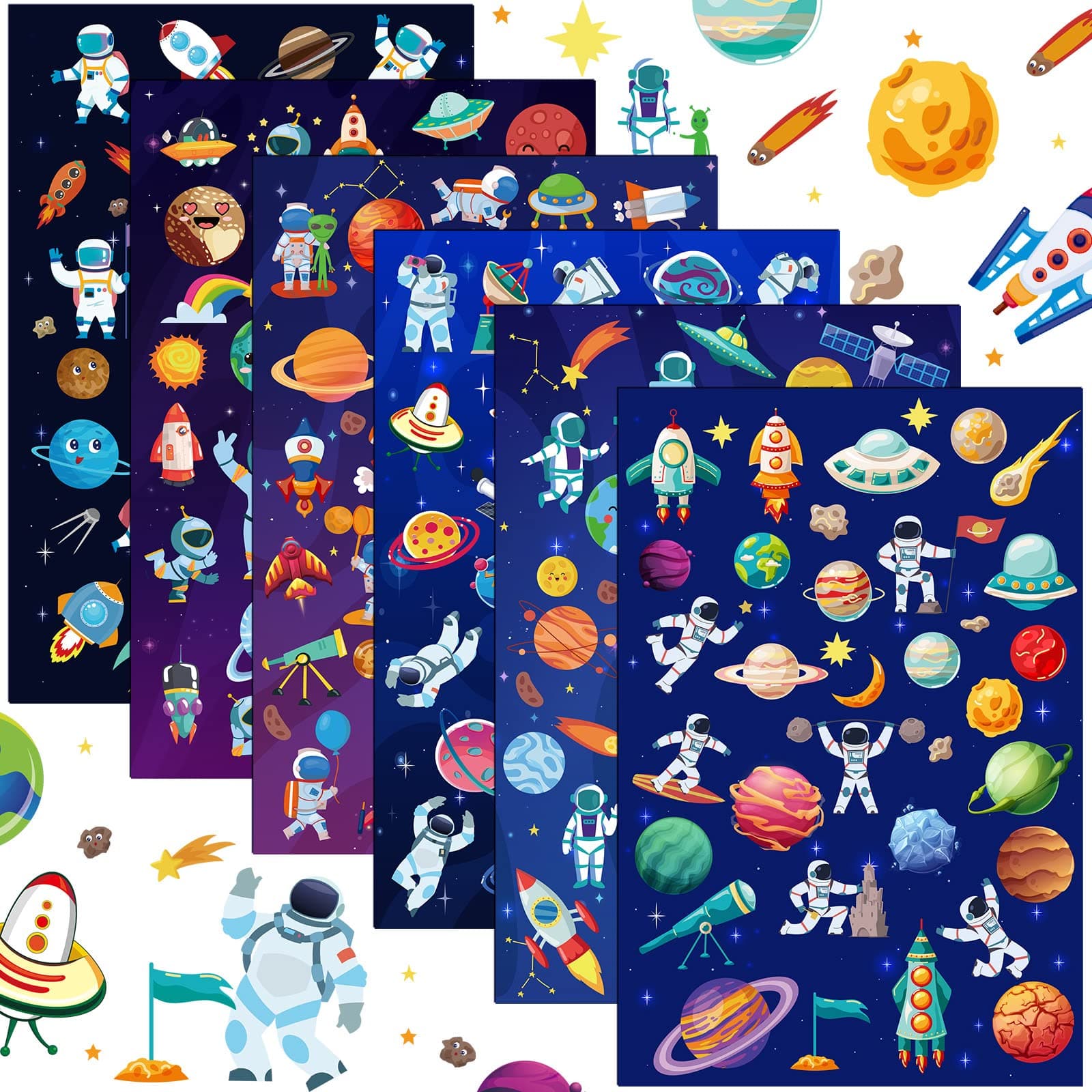Teling 48 Sheets Space Stickers Waterproof Planet Astronaut Stickers 1500+ Cute Space Wall Decal Solar System Self Adhesive Decal for Galaxy Outer Themed Party Favors Rewards