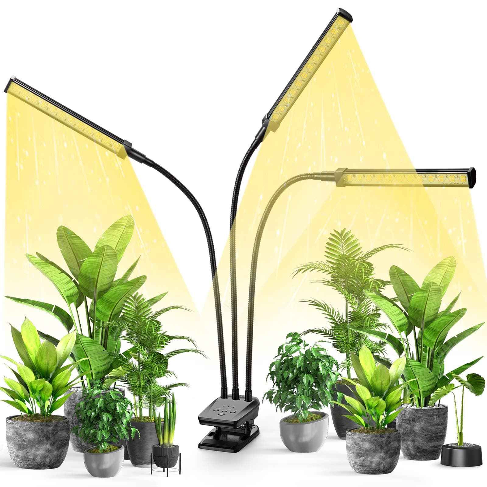 Plant Grow Light, Indoor Growing Lamp with Desk Clip On, LED Full Spectrum Plant Light with Timer for Succulent Seedlings, Auto Switch & Adjustable Gooseneck (Black)