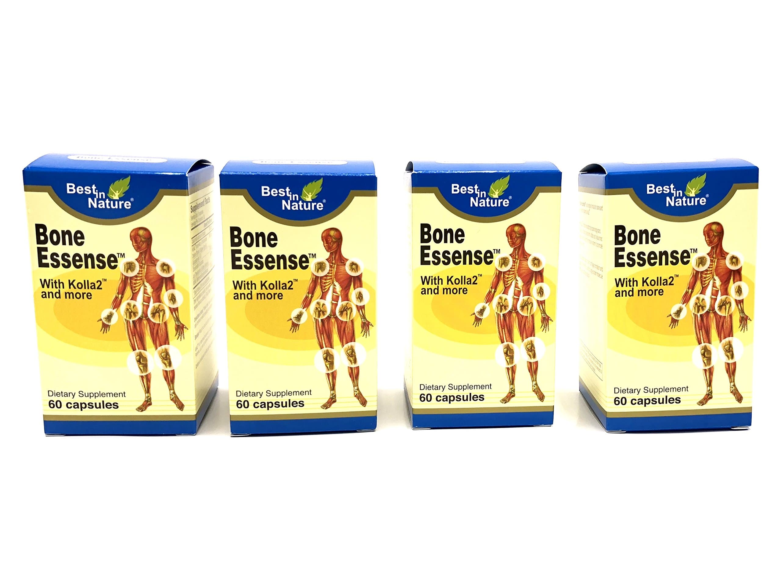 4 Bottles - Bone Essense with Kolla2 - Kolla2 300mg, Glucosamine, Chondrotin Sulphate, Calcium - 60 Capsules - Best in Nature