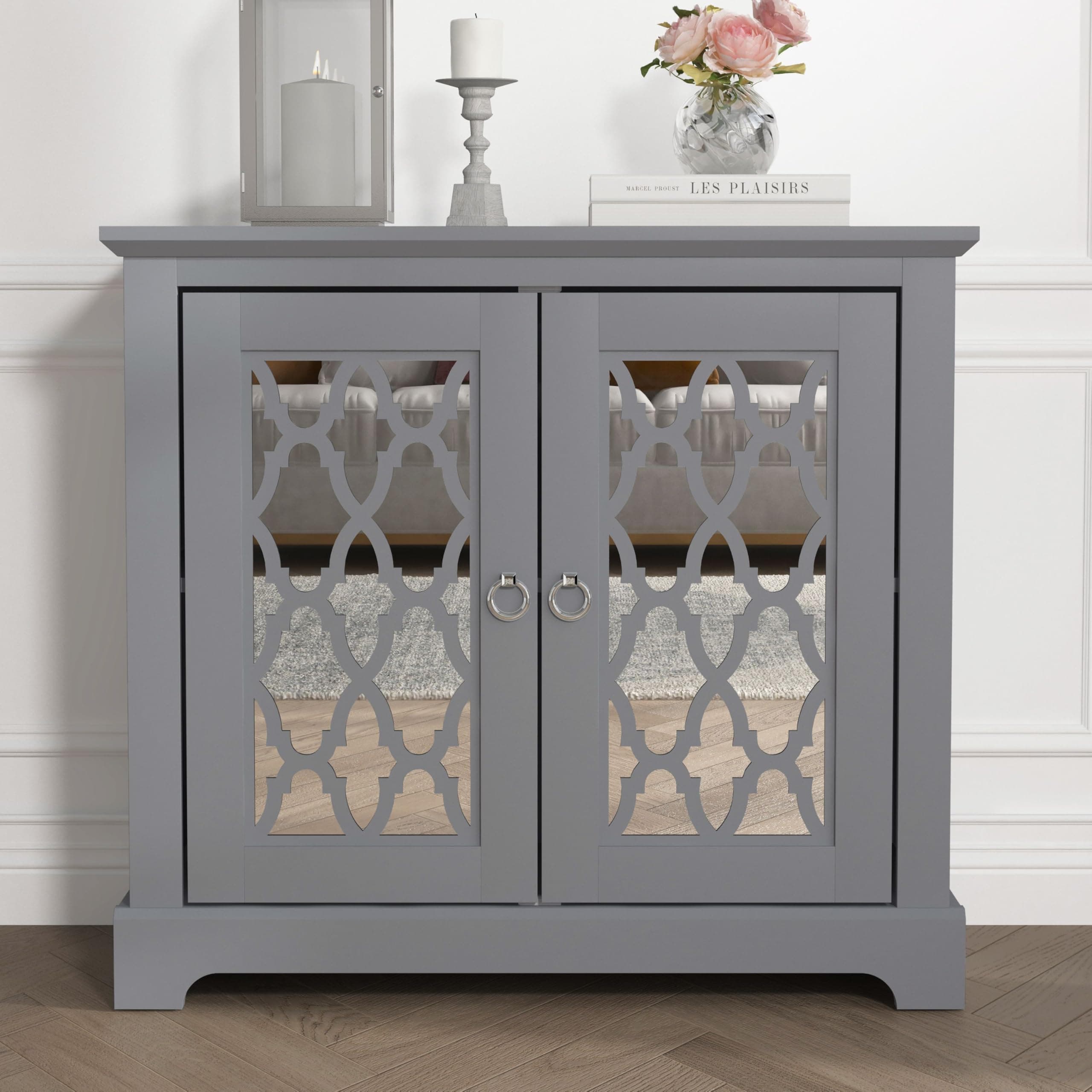 Galano Novara 2 Door Sideboard, Storage Cabinet and Organizers - Display Cupboard Console - Freestanding Cabinet for Living Room, Entryway, Hallway, Kitchen - Cool Grey