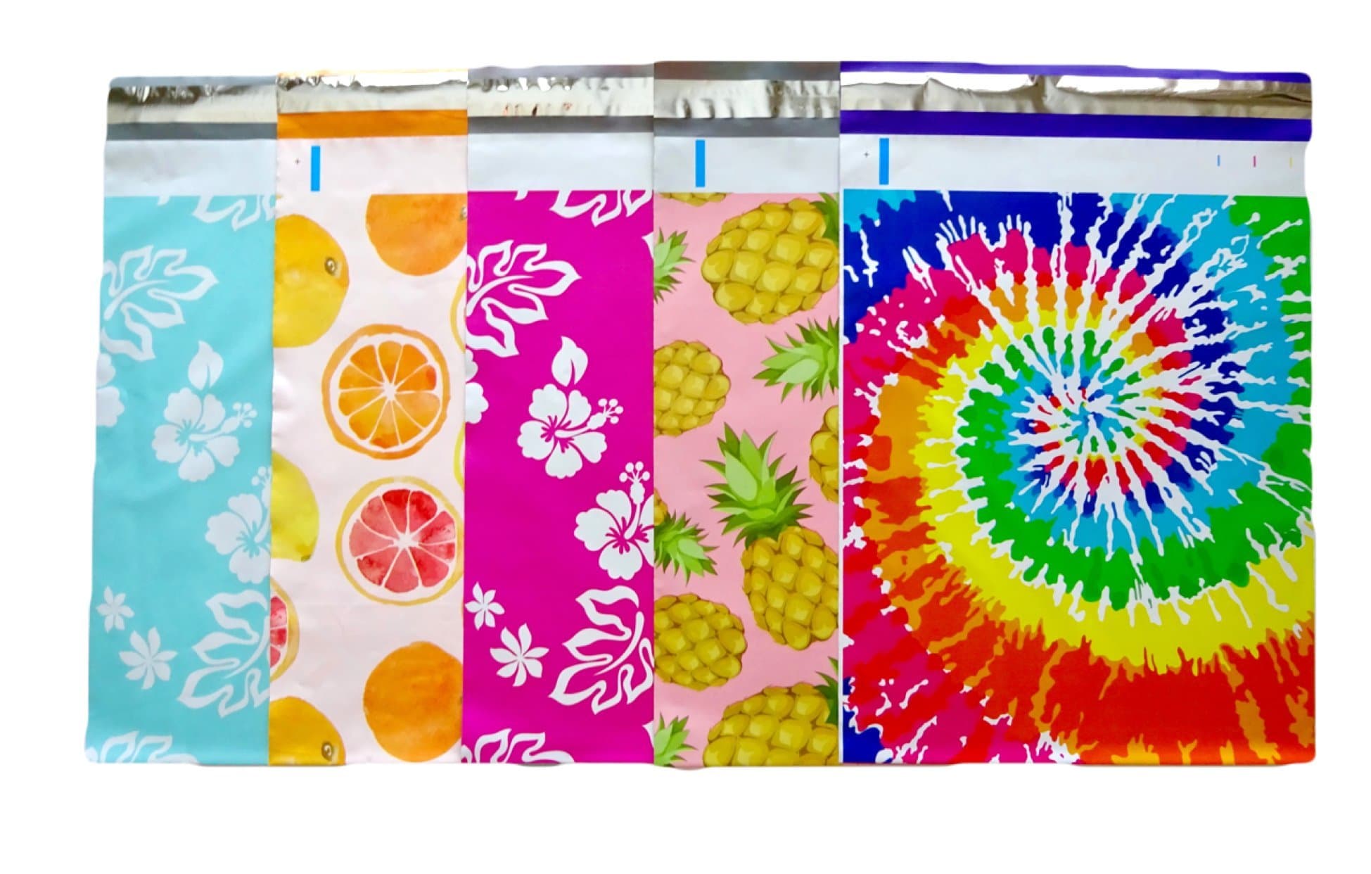 Designer Poly Mailers 10x13 : Mint Hawaiian, Citrus, Pink Hawaiian, Pineapple, Tie Dye ; Printed Self Sealing Shipping Poly Envelopes Bag Assorted (40 Mix Variety Pack #6)