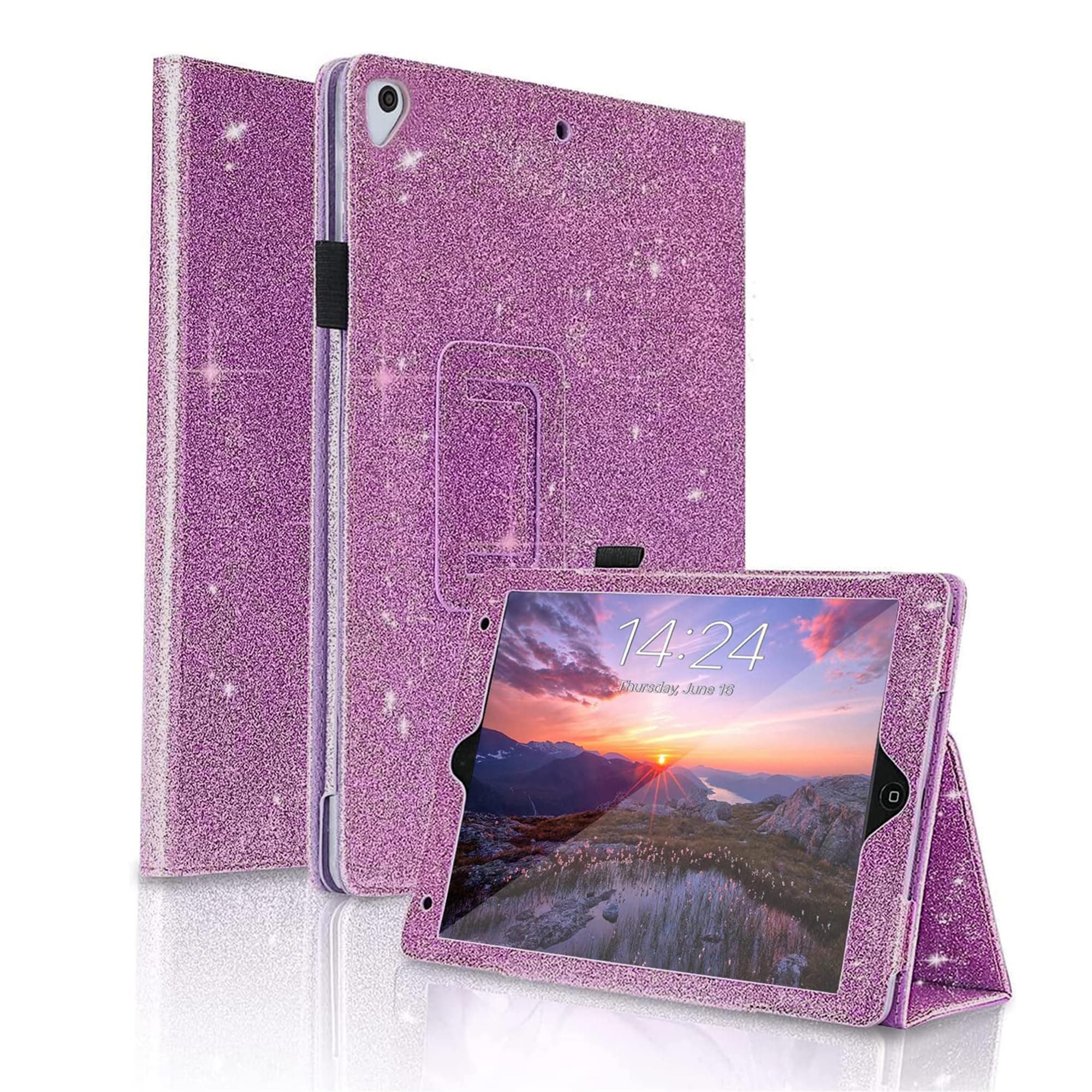 FS FANSONG for iPad 9.7 inch case iPad 6th /5th Generation/Air 1/Air 2/Pro 2016/2017/ 2018 case Glitter iPad Case Auto Sleep/Wake Slim PU Leather Shiny Cover for Women,Purple