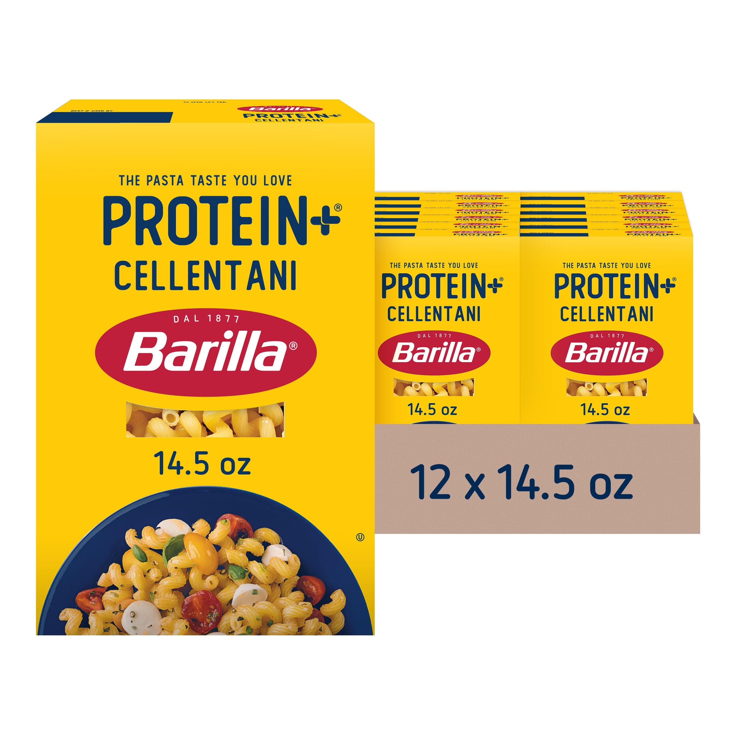 Barilla Protein+ (Plus) Cellentani Pasta, 14.5 Ounce (Pack of 12) - plant based - Made from Lentils, Chickpeas & Peas - Non-GMO, Kosher Certified