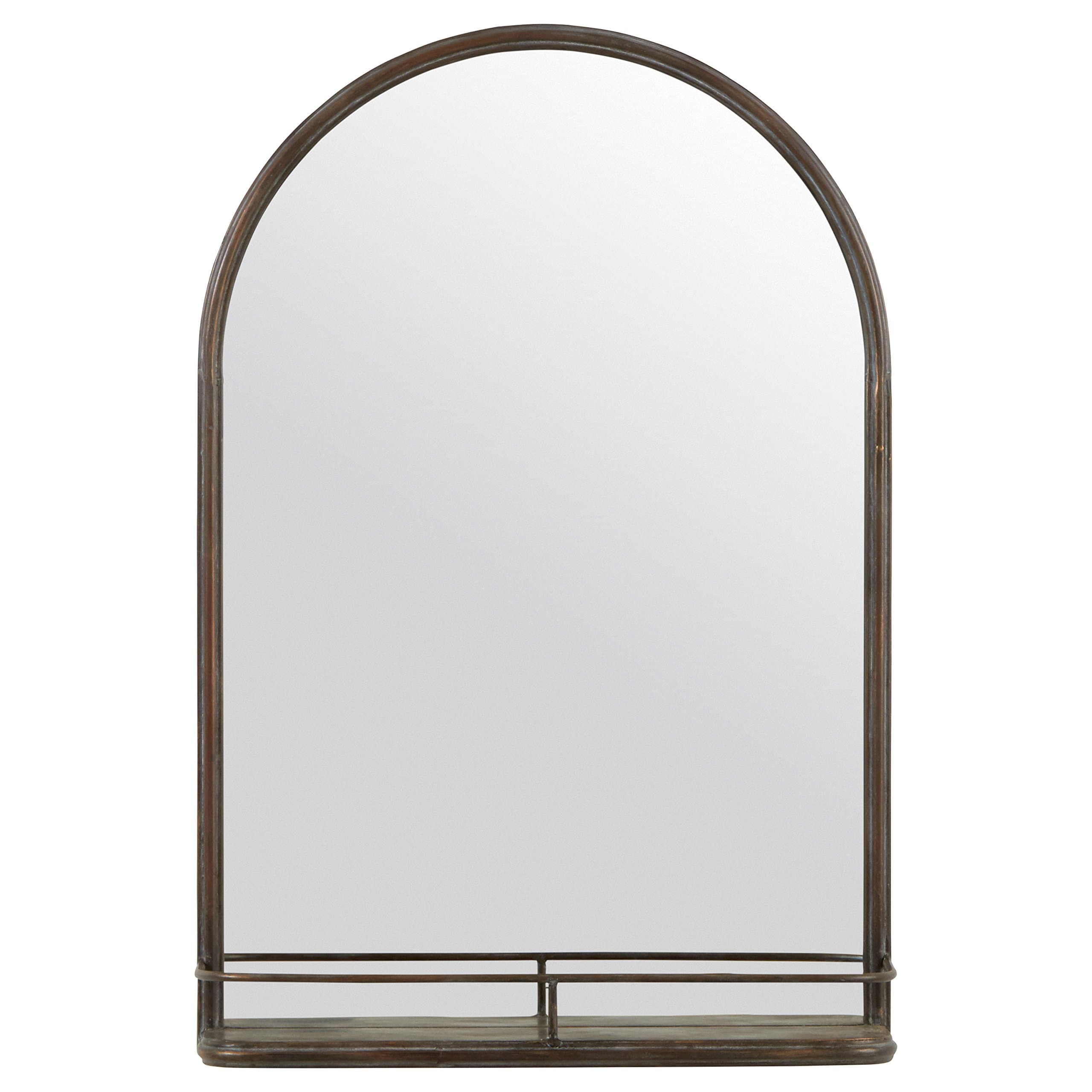 Amazon Brand – Stone & Beam Modern Round Arc Iron Hanging Wall Mount Mirror With Shelf, Dark Bronze, 30" x 20.25" x 5.5"