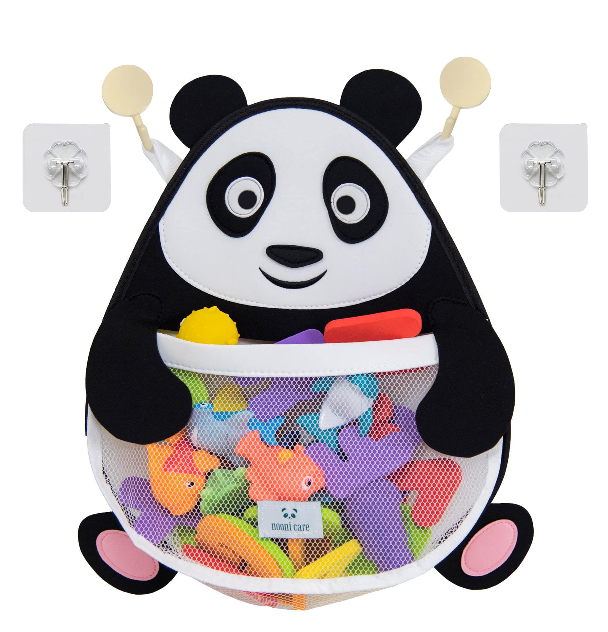 Nooni CareBath Toy Storage Organiser | Bath Toy Holder w/ Bath Toy Net | Bath Net for Toys for Babies | Large Hanging Bath Toys Storage Bag | Panda Mesh Net Basket | Four Strong Self Adhesive Hooks
