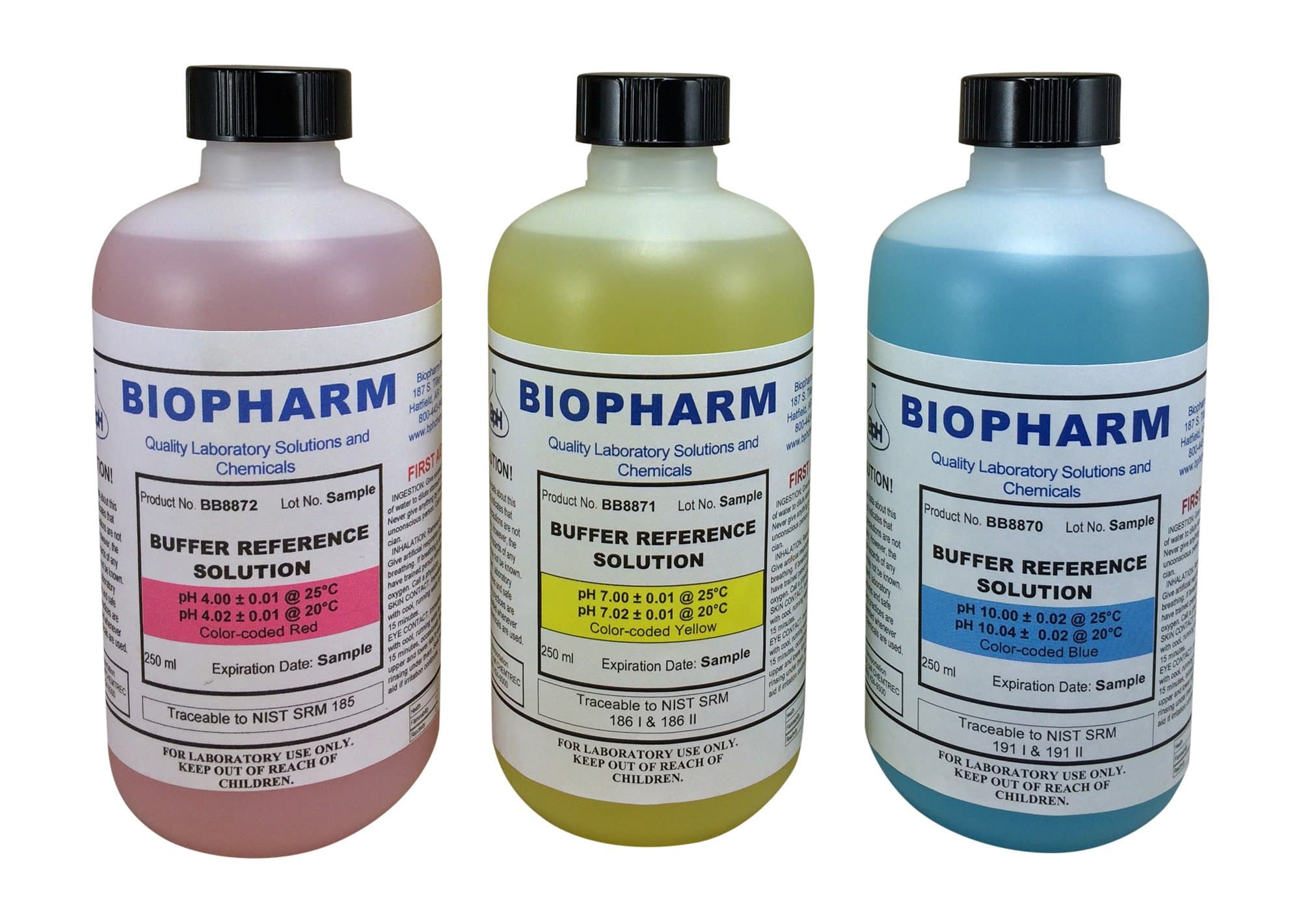 Ph Buffer Calibration Solution Kit with 3 Packs: Buffers Ph 4.00, Ph 7.00, Ph 10.00-250 Ml (8.4 Fl Oz) Each - Color Coded - Nist Traceable for All Ph Meters