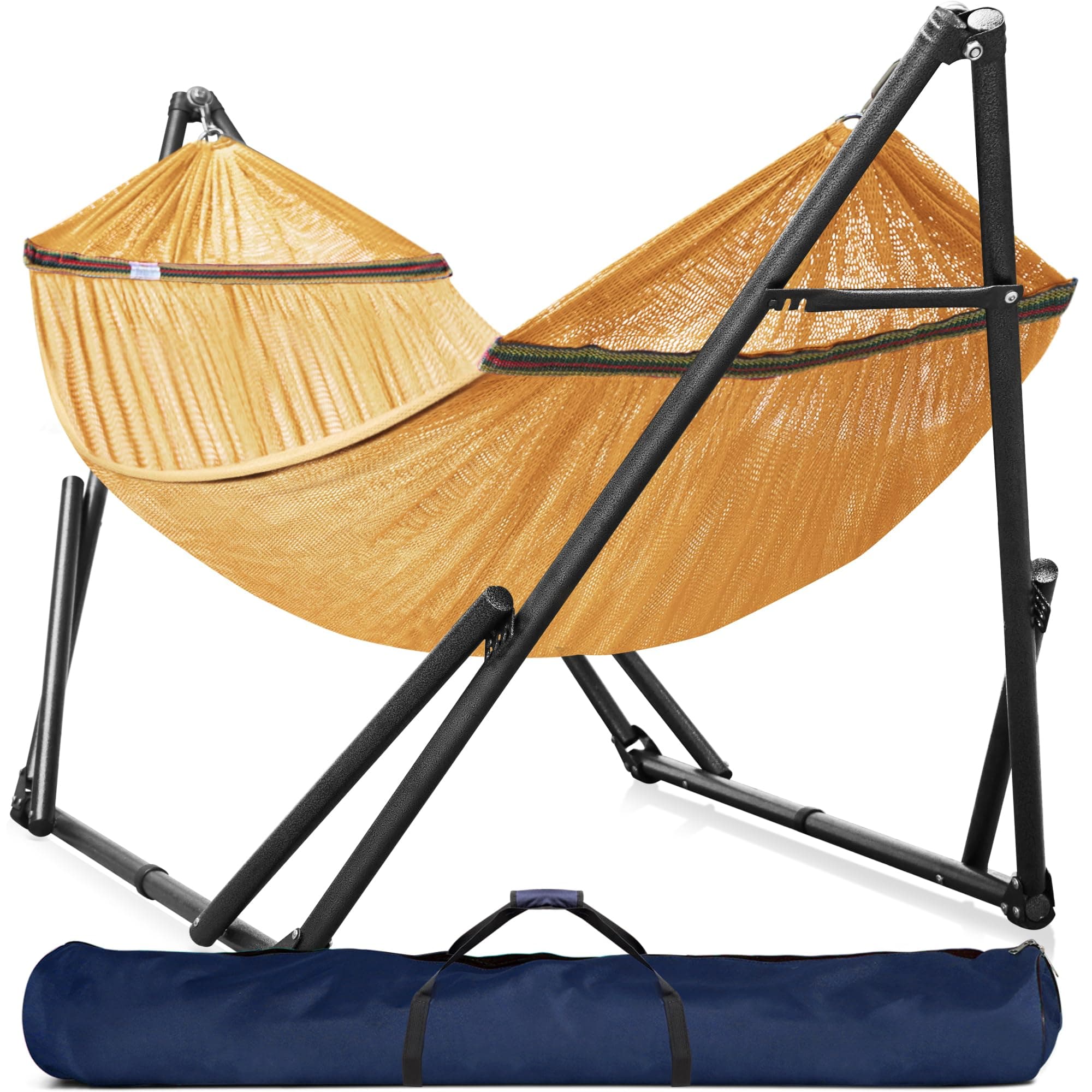 Tranquillo Double Hammock with Stand Included for 2 Persons/Foldable Hammock Stand 550 lbs Capacity Portable Case - Inhouse, Outdoor, Camping, Yellow