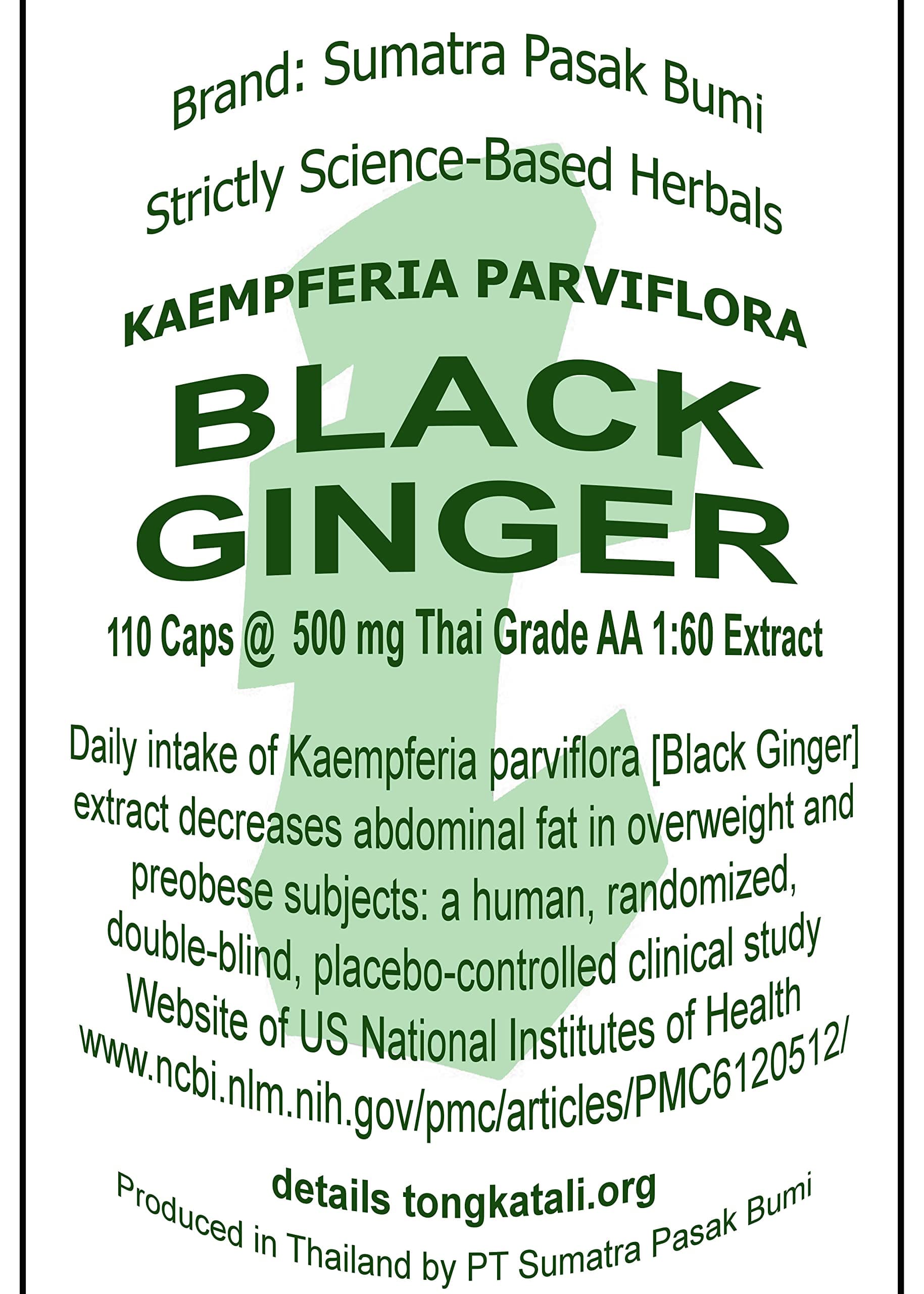 Black Ginger (Kaempferia Parviflora), 110 Capsules @ 500 mg Thai Grade AA 1:60 Extract