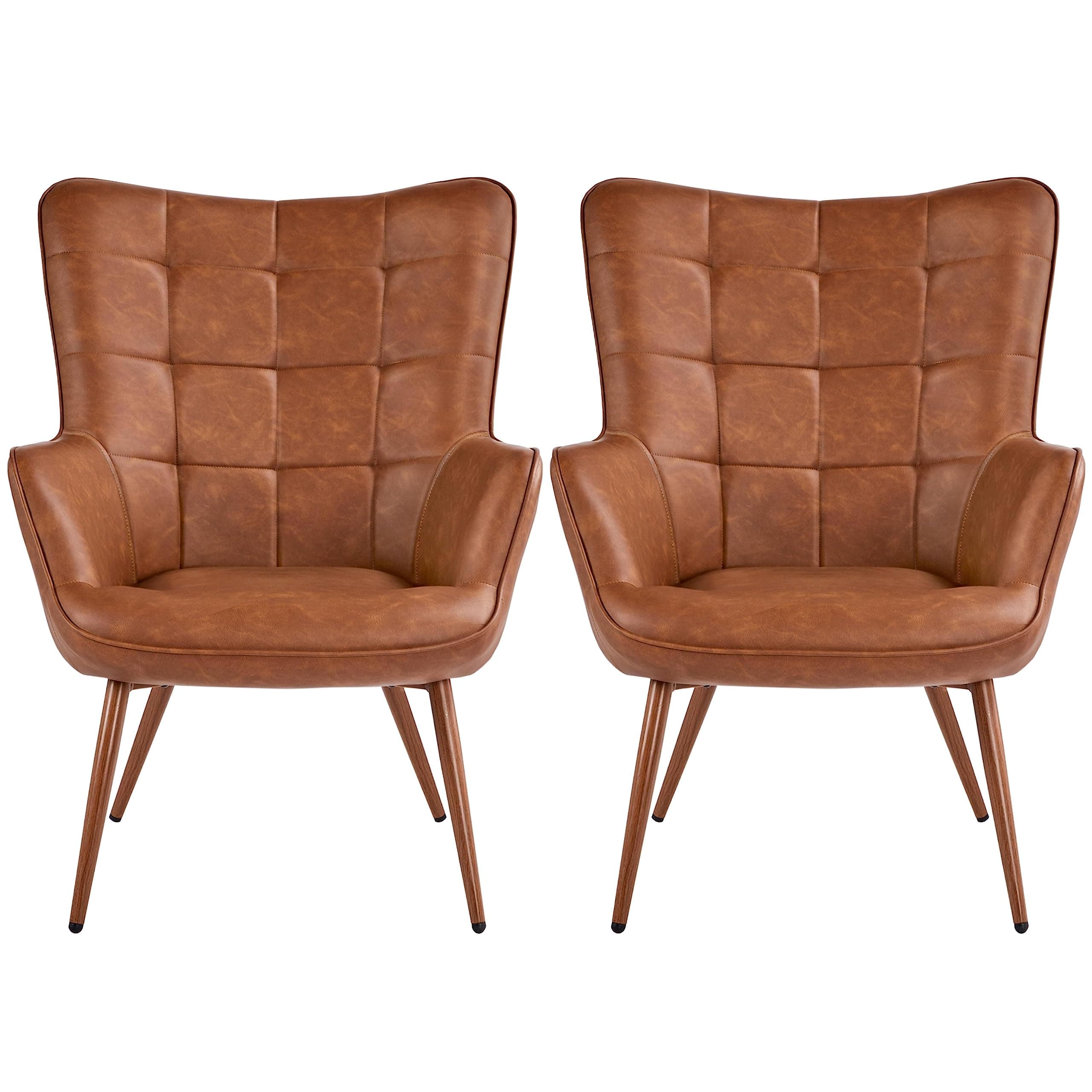Yaheetech Set of 2 Accent Chair Faux Leather Armchair Modern High Back Room Chairs for Living Room Brown