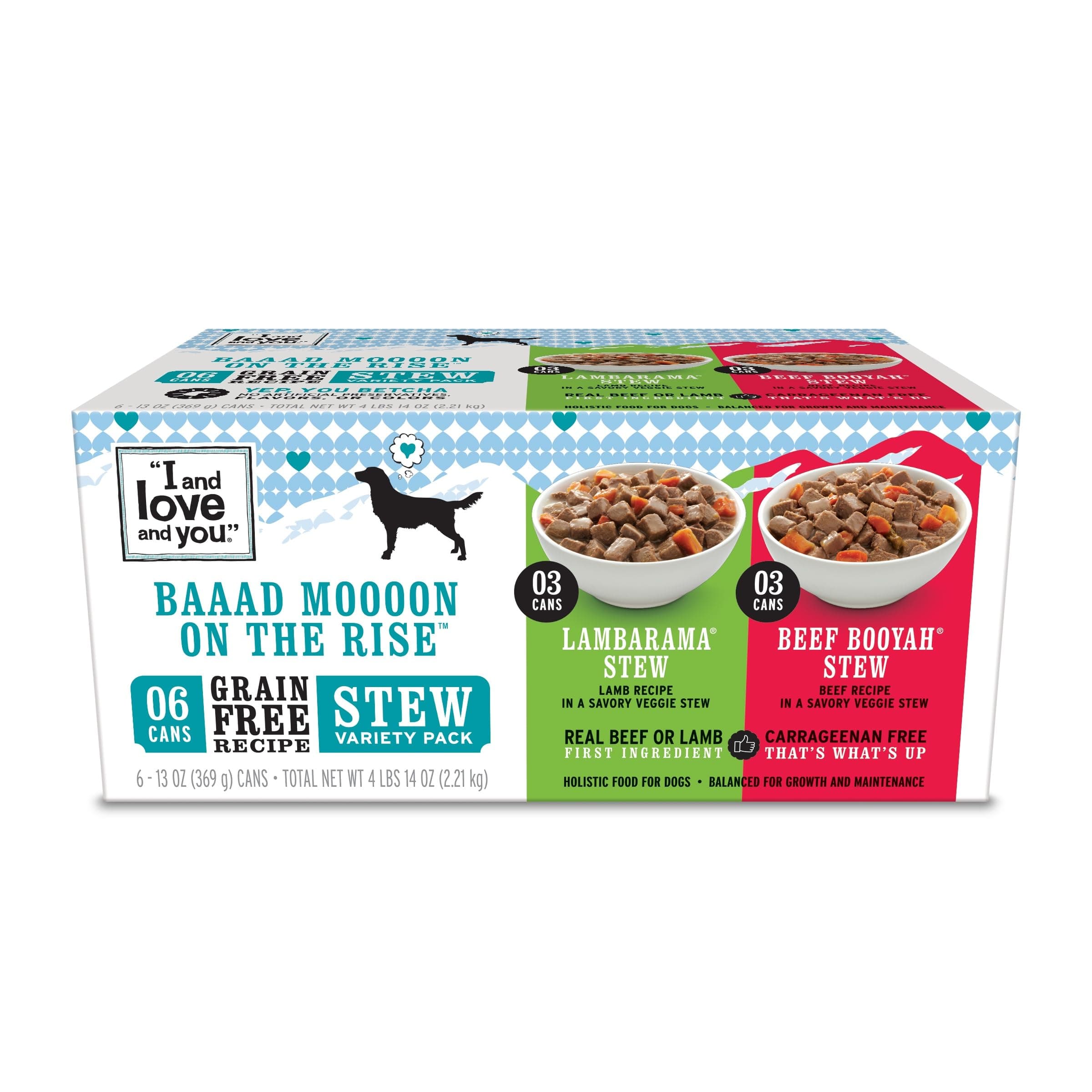 Wet Dog Food - Baad Mooon On The Rise Variety Pack - Beef + Lamb, Grain Free, Filler Free 13oz can, 6pk