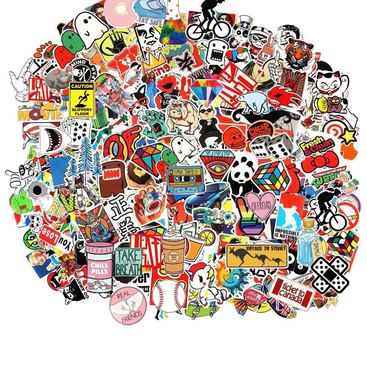 Cool Sticker 100pcs Random Music Film Vinyl Skateboard Guitar Travel Case Sticker Door Laptop Luggage Car Bike Bicycle Stickers (Random 100pcs)