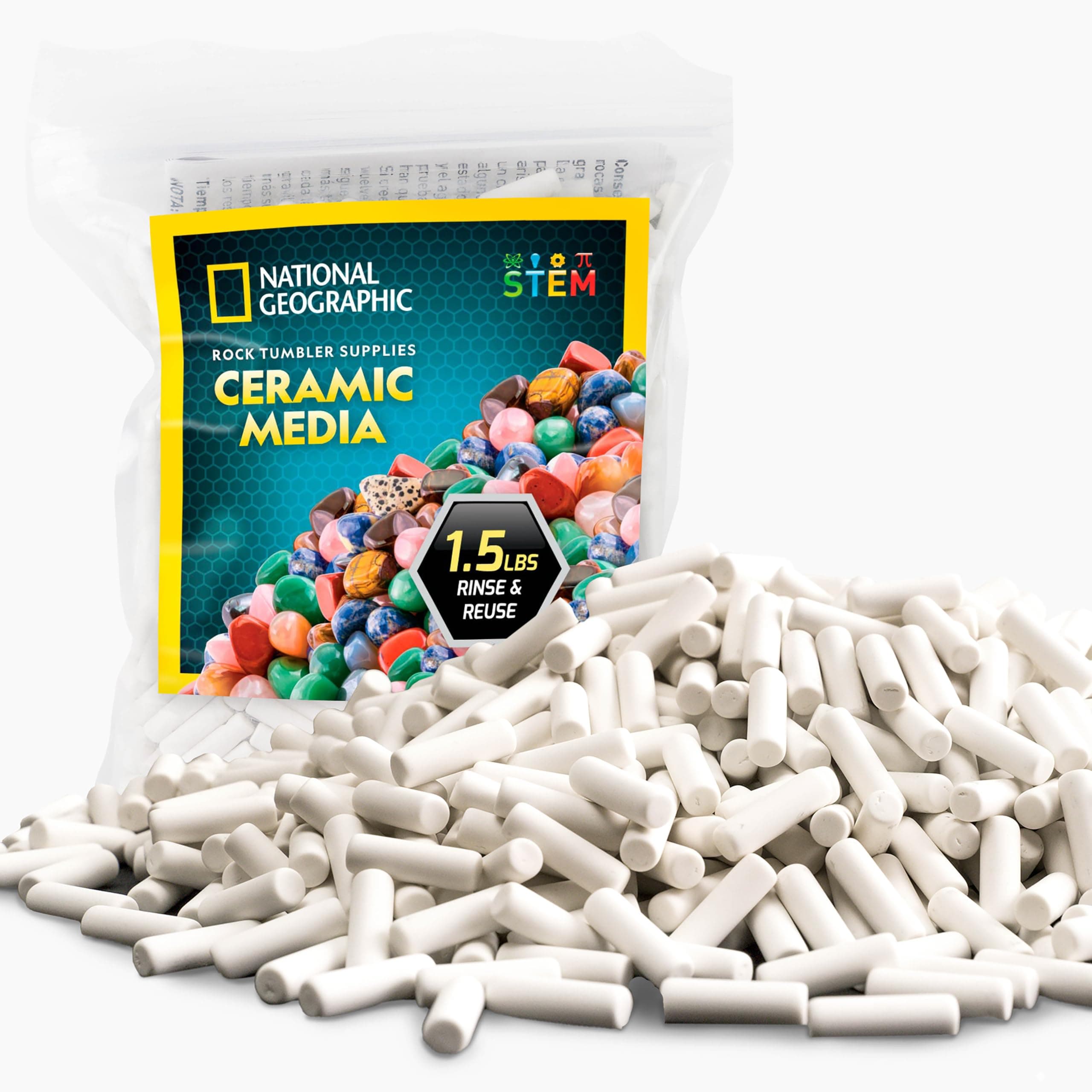 NATIONAL GEOGRAPHIC Rock Tumbler Ceramic Pellets – 1.5 lb Ceramic Media for Rock Polisher, Use with Rock Polishing Grit, Protects Rocks, Improves Tumbling, Reusable, Rock Tumbling Supplies
