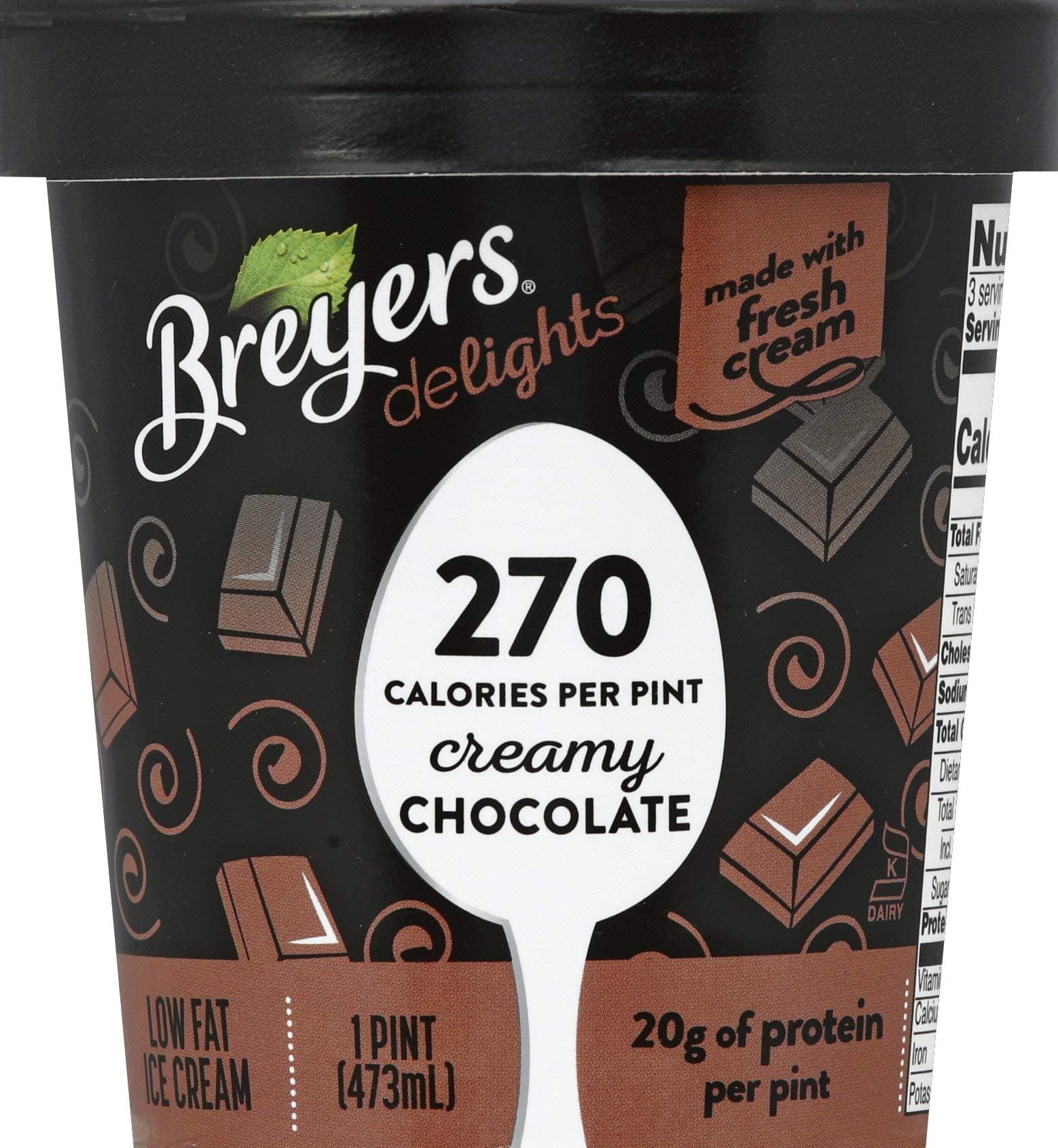 Breyers Delights Low Fat Ice Cream to Indulge Without the Guilt Creamy Chocolate 100% Grade A Milk & Cream, All American Dairy 16oz