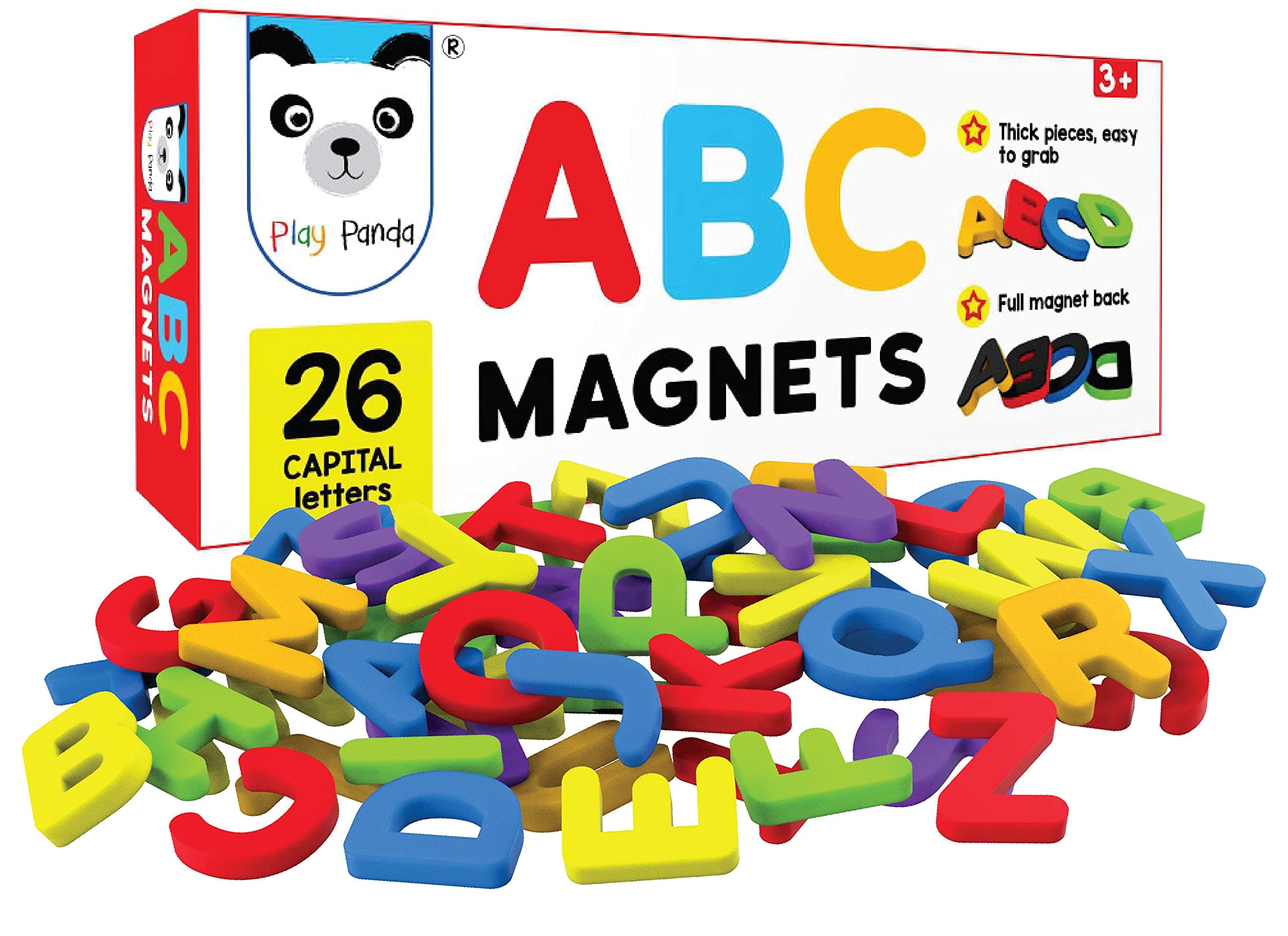 PLAY PANDAABC Magnets Capital Letters- 26 Magnetic Letters work on any Fridge and Dry Erase Magnetic Board, For Alphabet Learning & Spelling Games - Child Safe foam alphabets with full Magnet Back