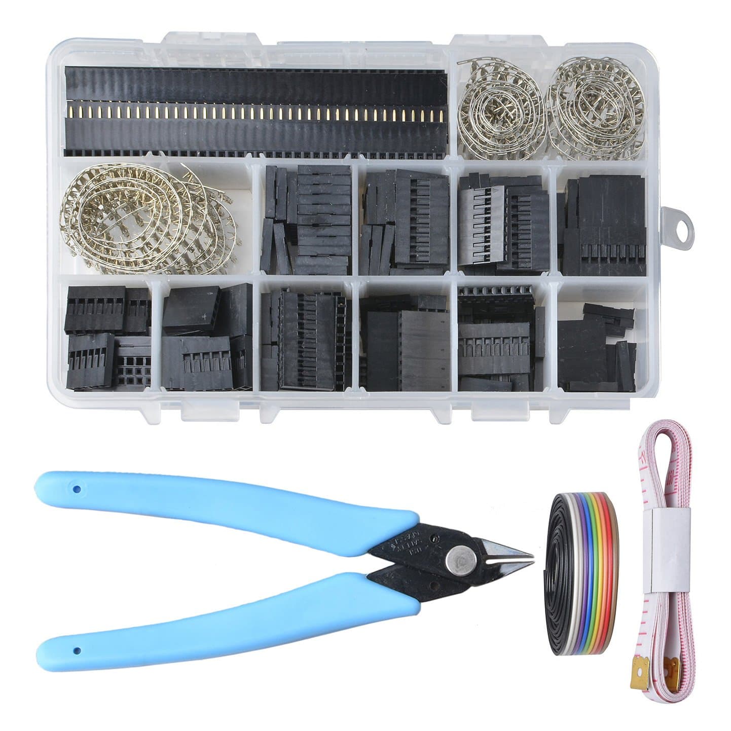 640 Pcs 40 Pin 2.54mm Pitch Single Row Pin Headers, Dupont Connector Housing Male / Female Pin Connector and 10 Wire Ribbon Cable(5feet)