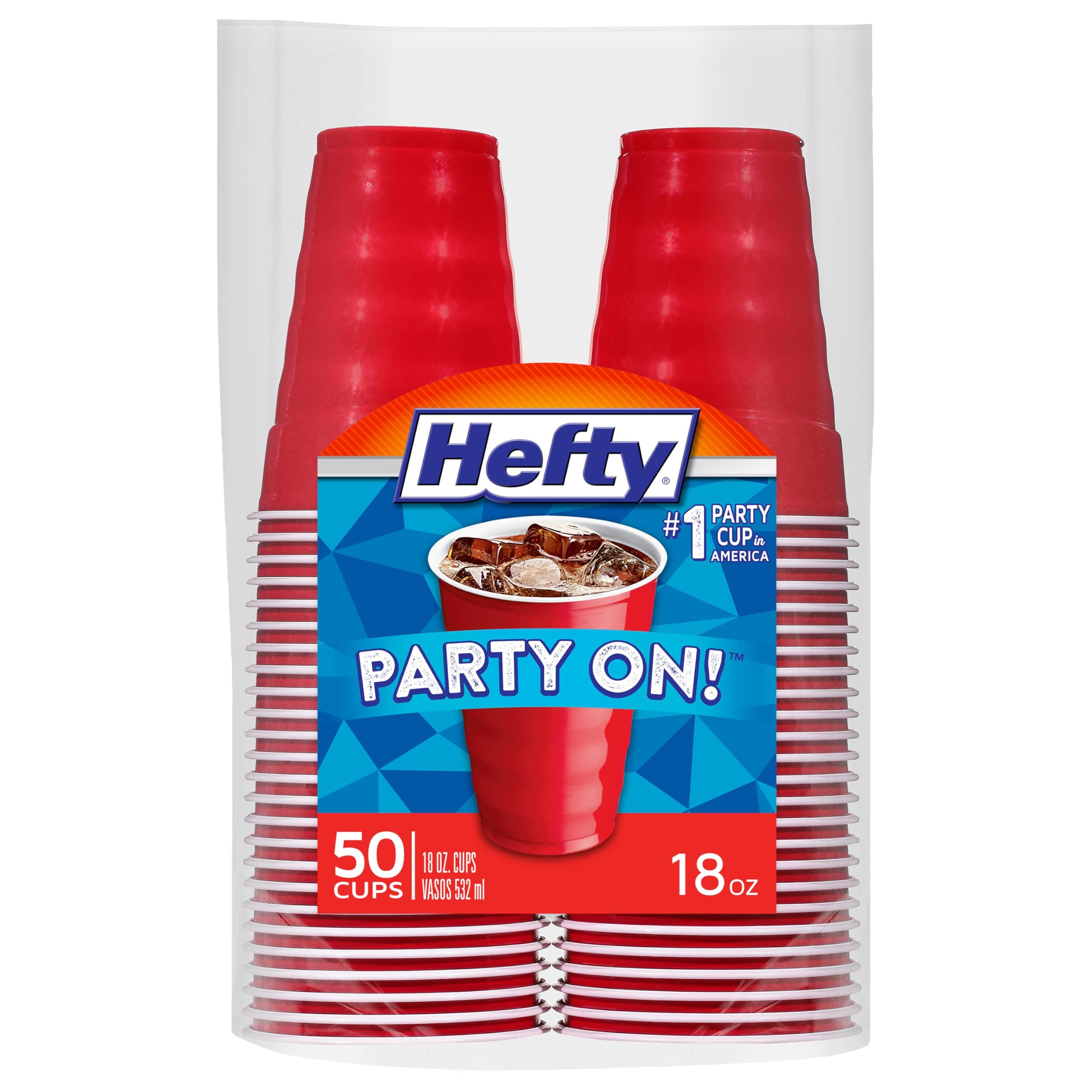 Party On Red Plastic Cups, Disposable Plastic Party Cups for Easy Cleanup and Large Gatherings, Red Cups for BBQs, Birthdays, Parties, and More, 18 Ounce, 50 Count
