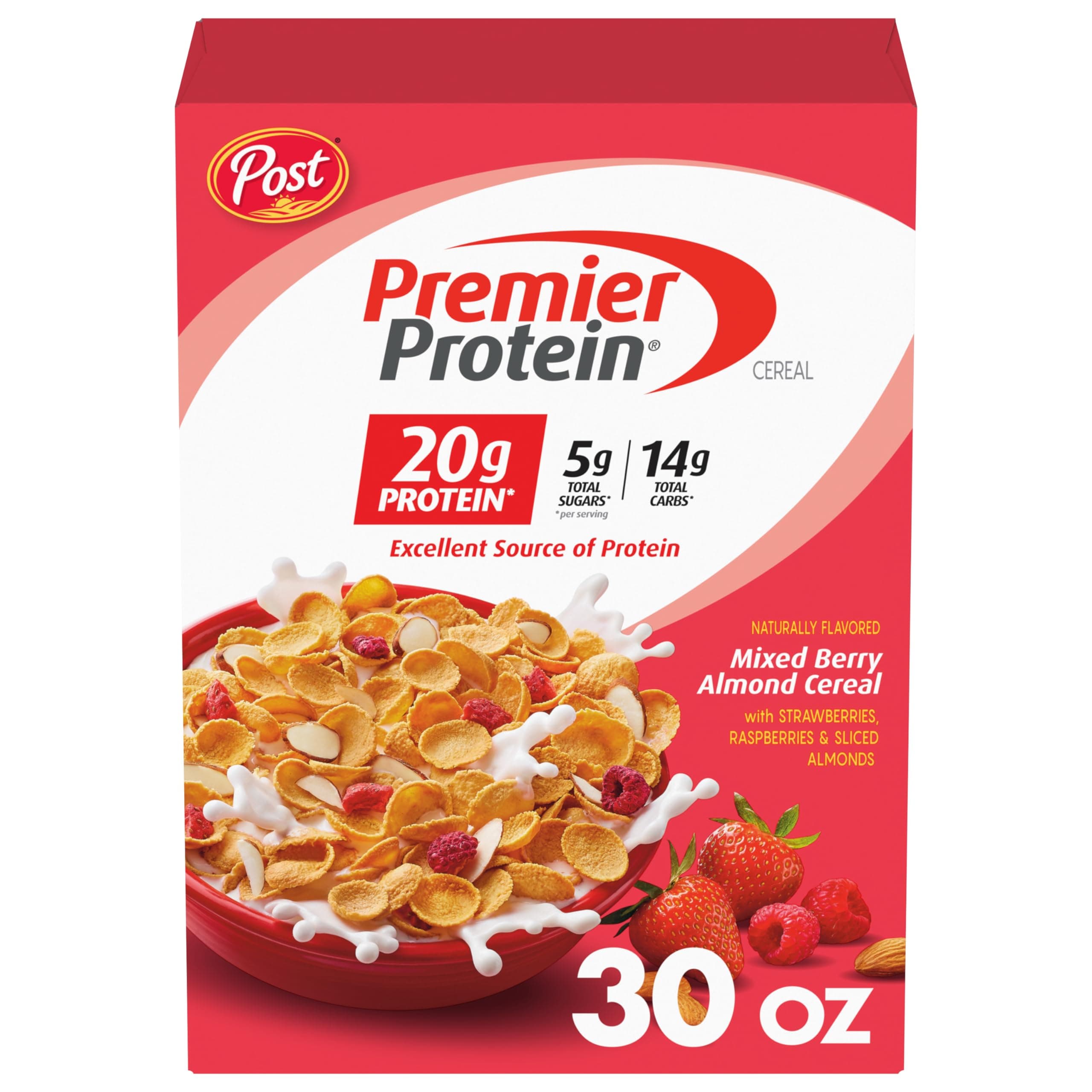 Premier Protein Mixed Berry Almond cereal, high protein cereal, protein rich breakfast or snack made with real berries and almonds, 30 Ounce - 1 Count