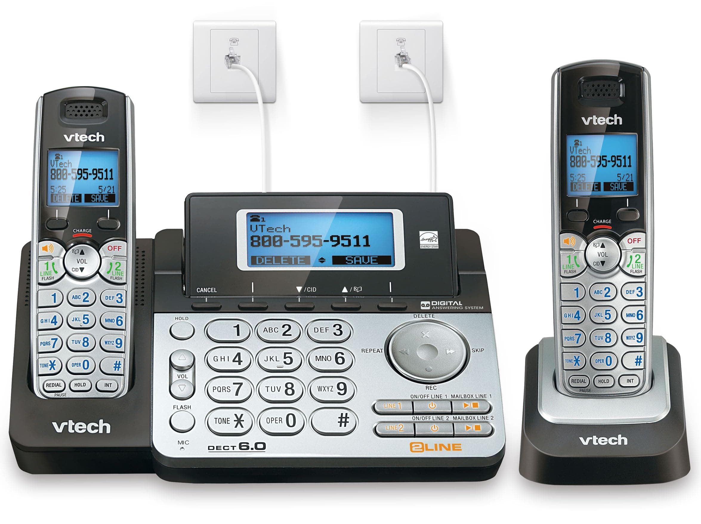 VTech VTech DS6151-2 2 Handset 2-Line Cordless Phone System for Home or Small Business with Digital Answering System & Mailbox on Each line, Silver