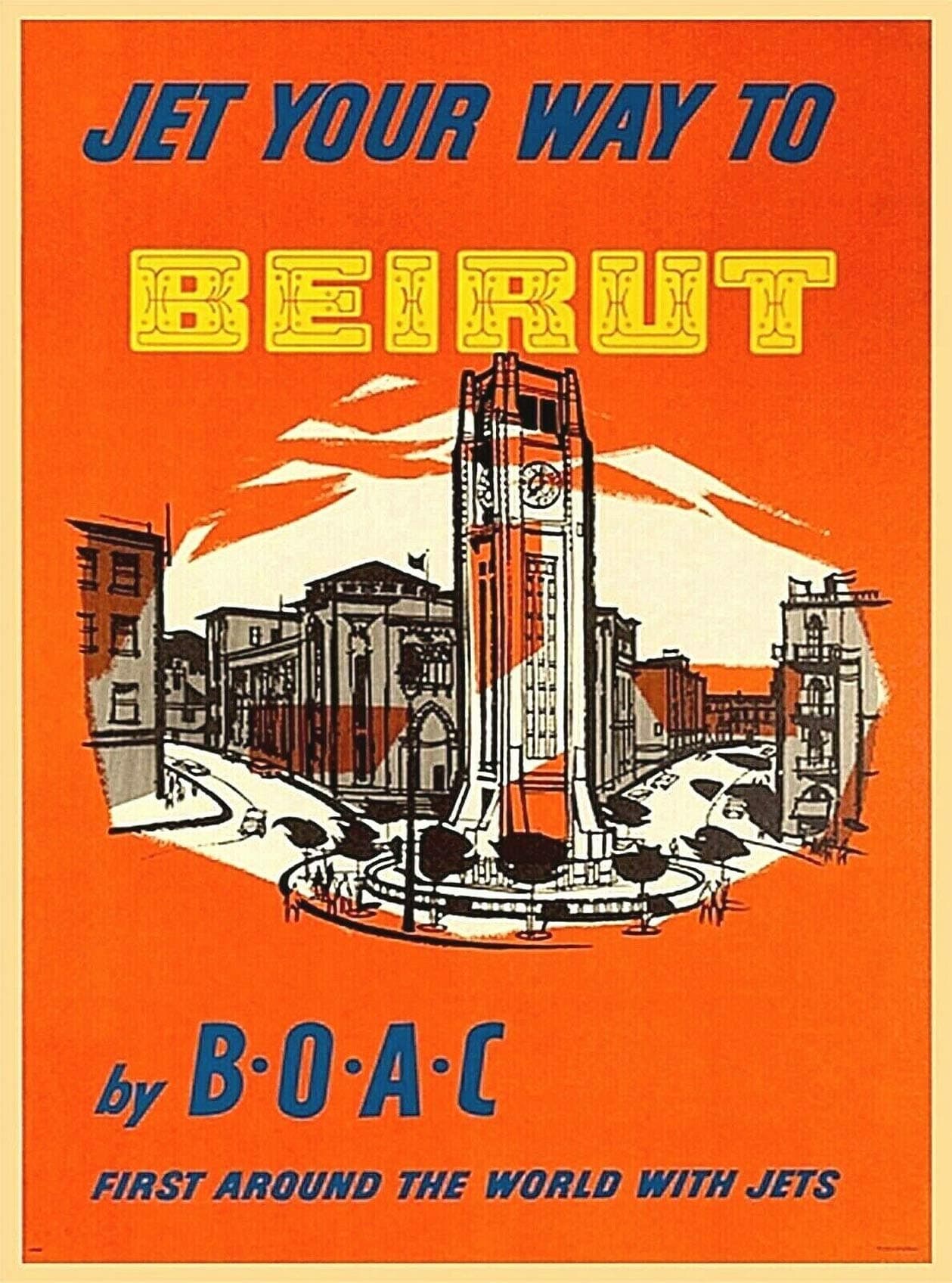 Wall Art Jet Your Way Beirut Lebanon BOAC Vintage Travel Advertisement Art Print Metal Tin Sign House Decor Gift 8X12 Inch