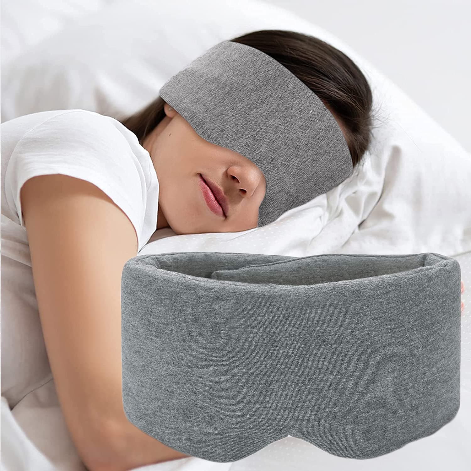 Sleep Mask for Men Women,100% Cotton Sleep Eye Mask with Fully Adjustable Strap, 100% Light Blocking Eye Mask for Sleeping, 0 Pressure Eye Covers for Travel Yoga Nap (Gray)