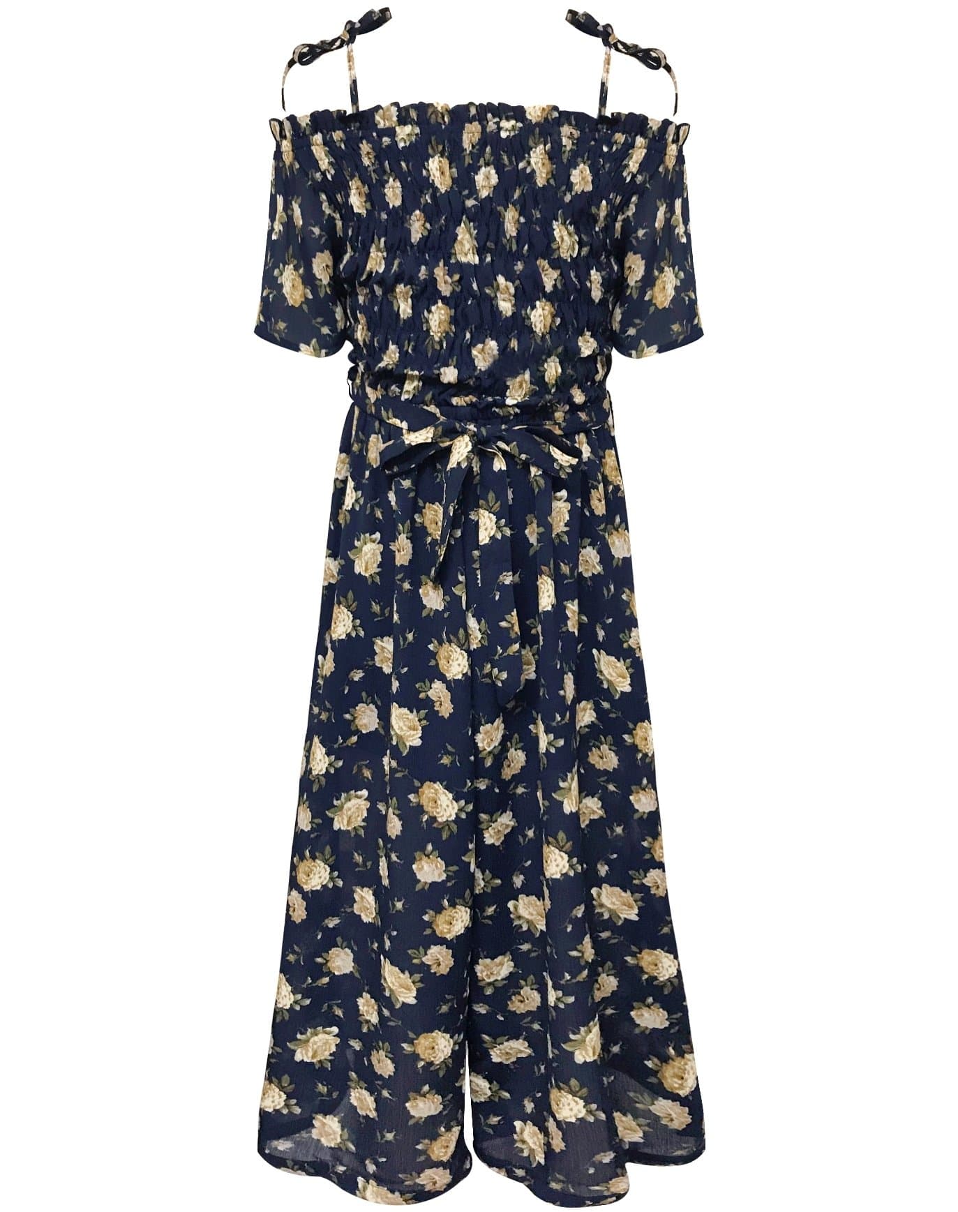 Smukke, Big Girls Floral Printed Smocking and Ruffle Detailed Jumpsuits with Pockets (Many Options), 7-16