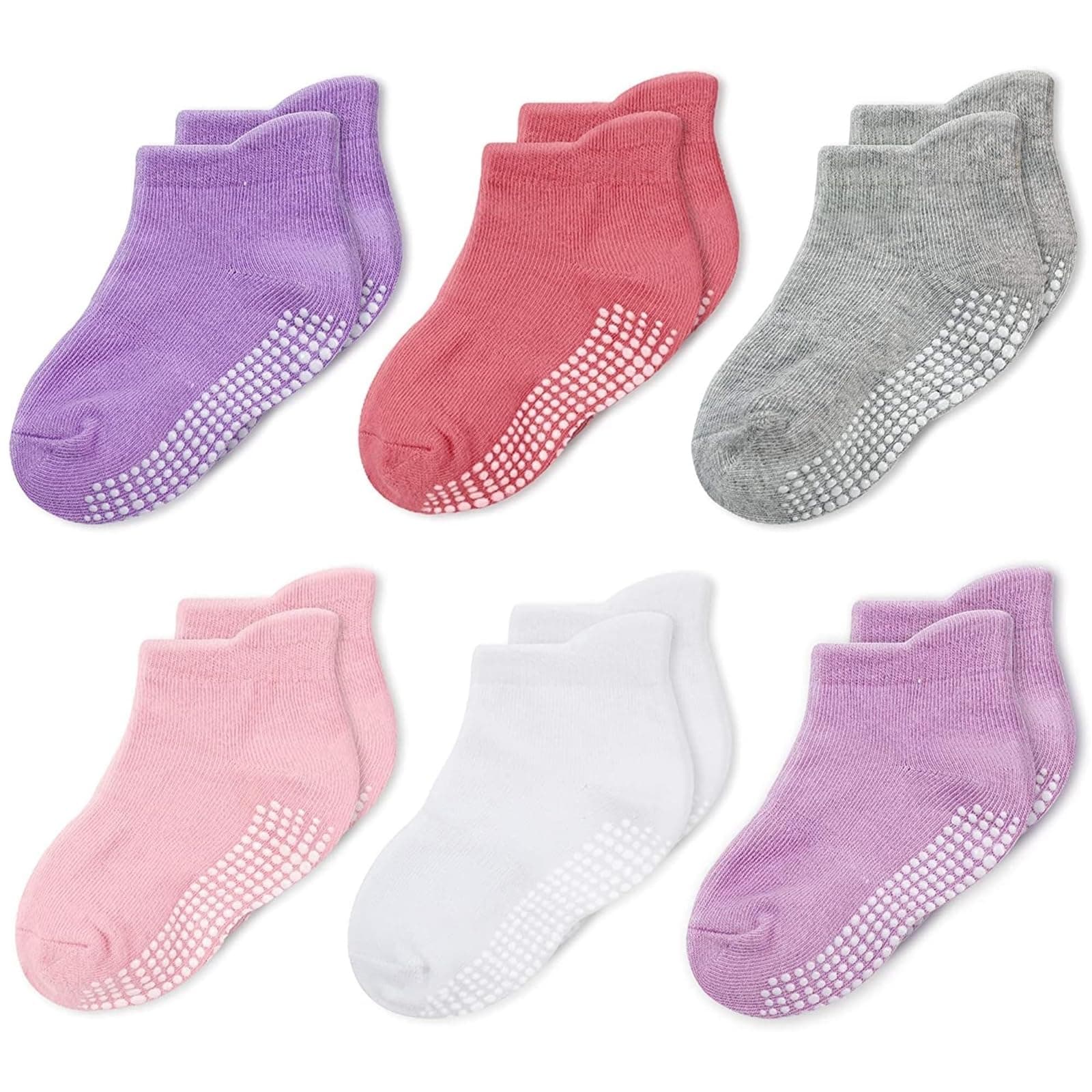 Baby & Toddler Socks with Grippers Non Slip Ankle Grip Socks For Boys and Girls - Comfy Soft Cotton - 6 Pack