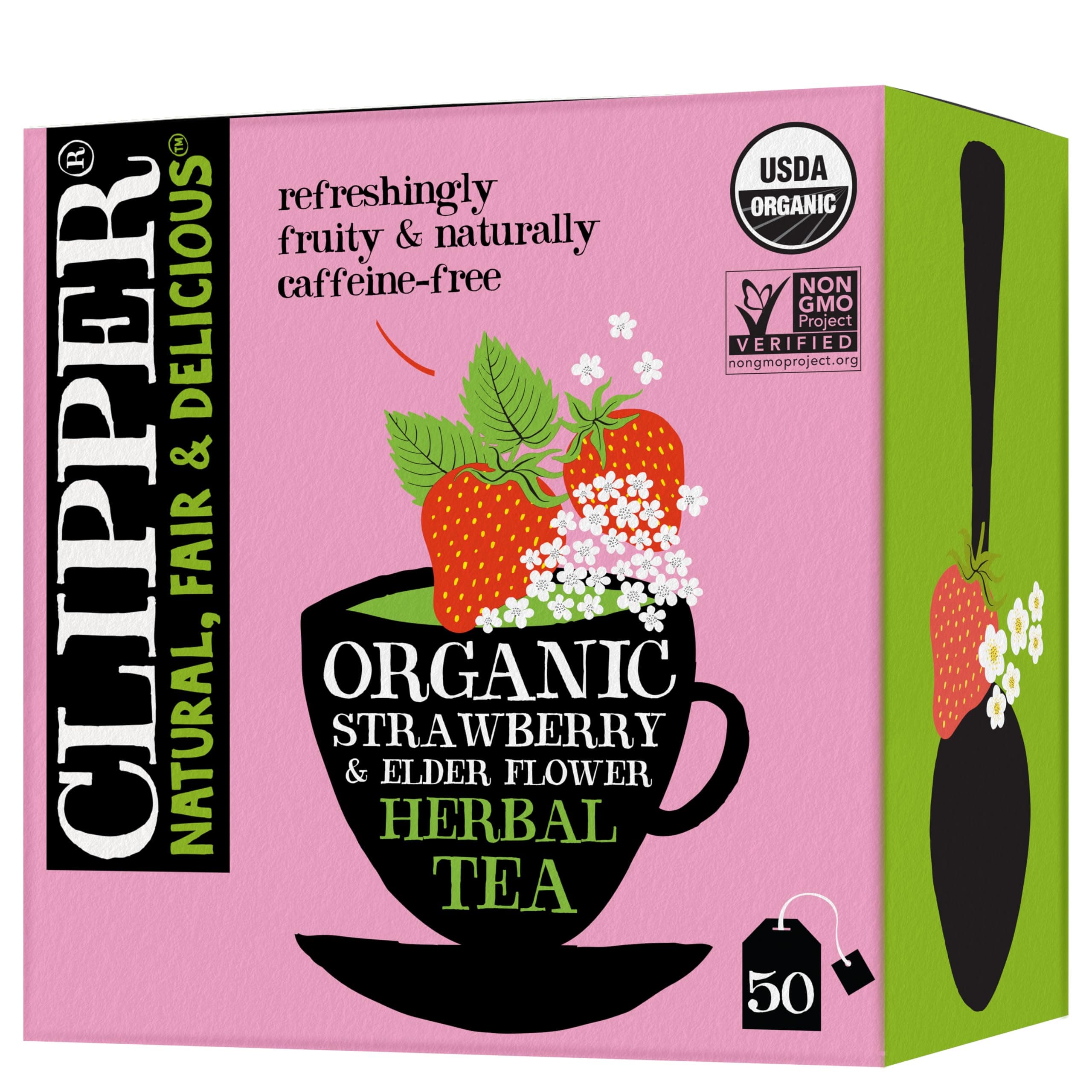 Clipper Tea Organic Strawberry & Elderflower Herbal Tea – 50 Count (Pack of 1) – Caffeine Free & Non-GMO – Unbleached, Plastic-Free Tea Bags – Delicious Hot or Iced Fruit Infusion