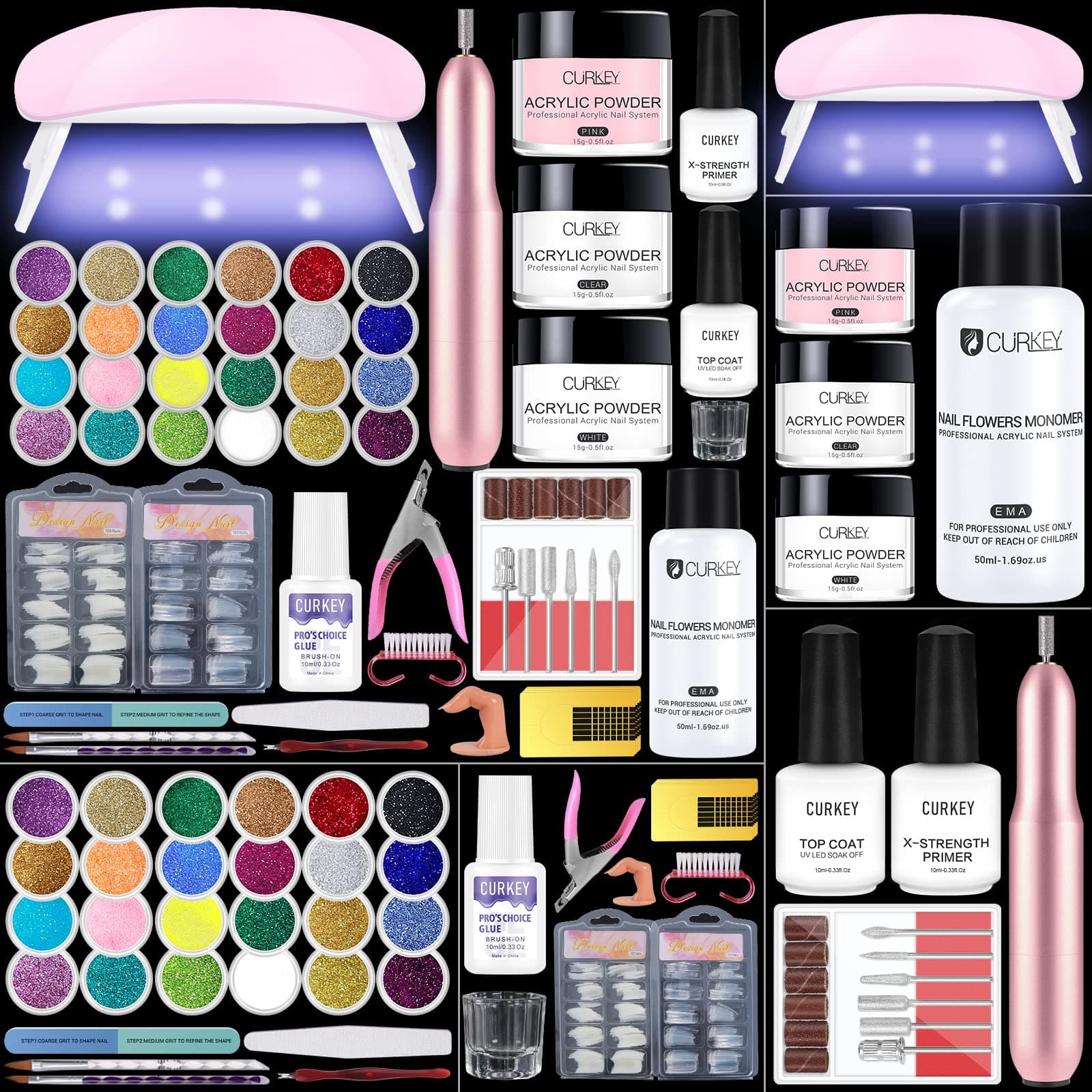 Curkey Acrylic Nail Kit with Everything - 65 IN 1Acrylic Nail Kit, Nail Kit Set Professional Acrylic with Everything, Acrylic Nail Kit with Drill and U V Light, Nail Kit Nail Starter Kit for Beginners