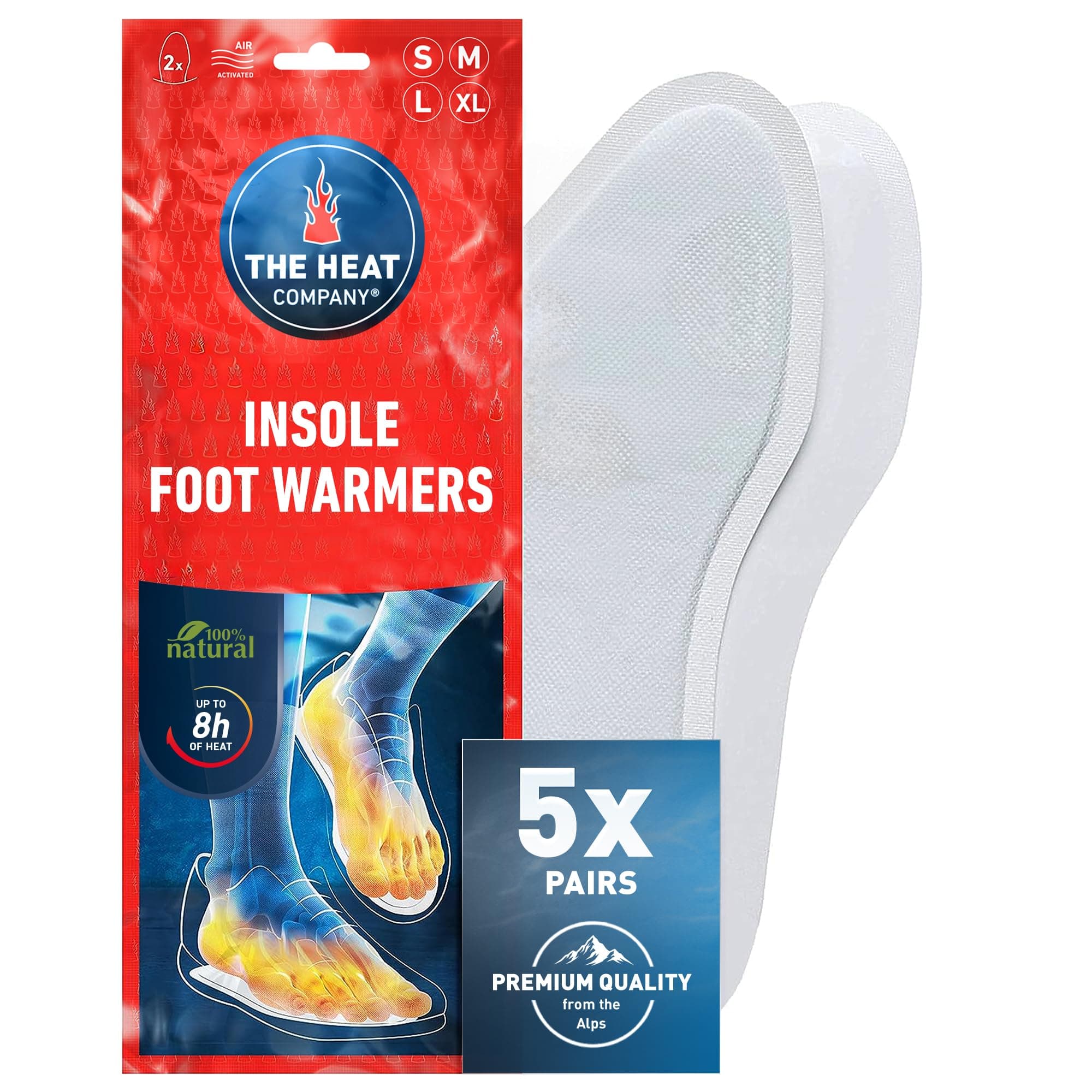 THE HEAT COMPANY Insole Foot Warmers - 5, 10 or 30 Pairs - EXTRA WARM - 8 Hours of Warmth - Instant Heat - Air Activated - Purely Natural – Small, Medium, Large, X-Large