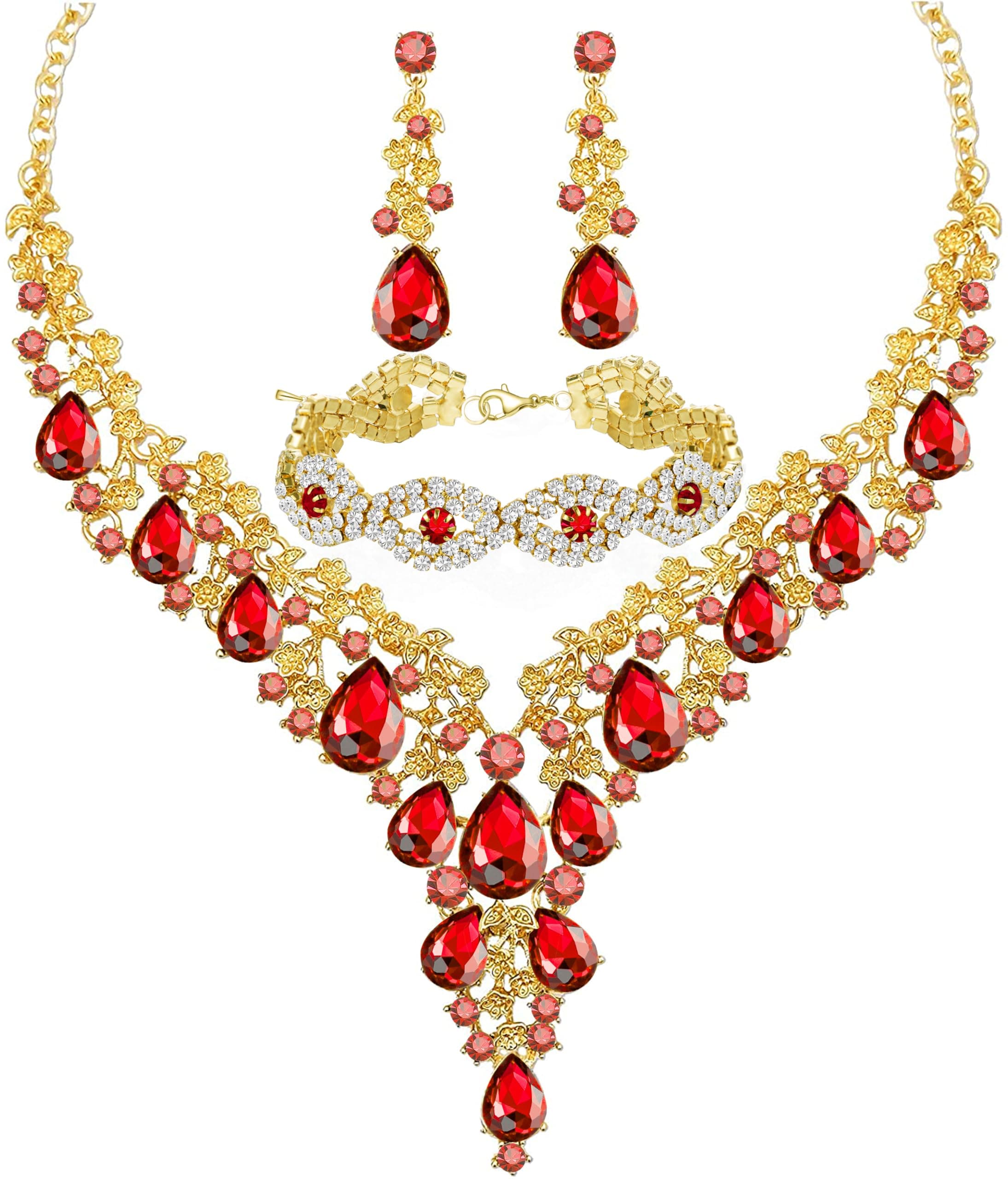 Wedding Bridal Bridesmaid Austrian Crystal Rhinestone Jewelry Sets Statement Choker Necklace Earrings Bracelets Sets for Wedding Party Prom