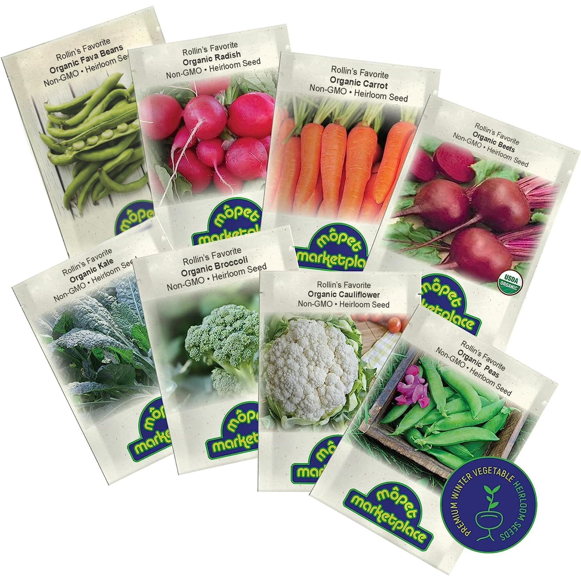 Organic Winter Vegetable Seeds Heirloom Seeds for Planting, Fava Beans, Beets, Broccoli, Carrot, Cauliflower, Kale, Peas, Radish - Môpet Marketplace