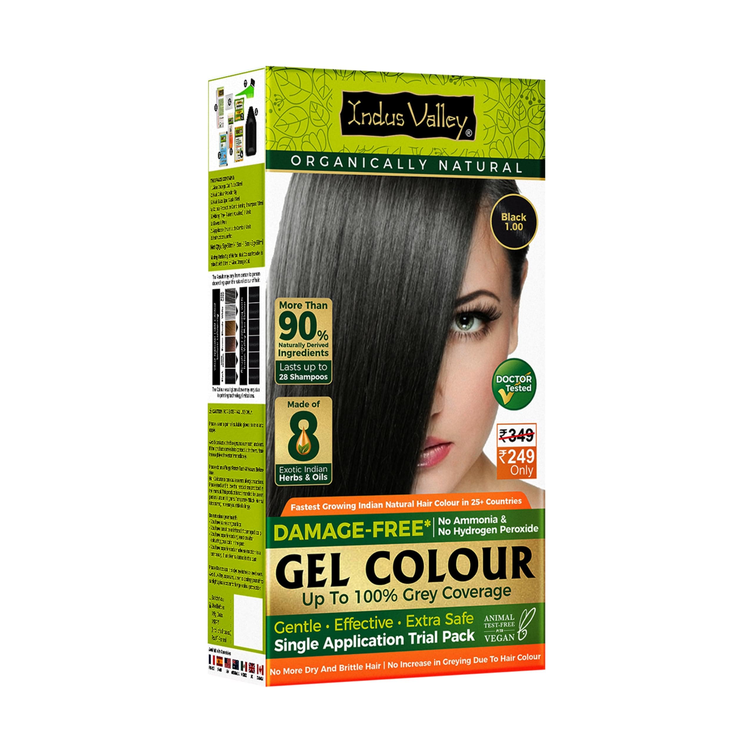 Damage Free Natural Gel Hair Colour for Women | Ammonia & PPD Free Organic Hair Colour with 100% Grey Coverage, Long Lasting Hair Color Trial Pack (Black, 65 ml)