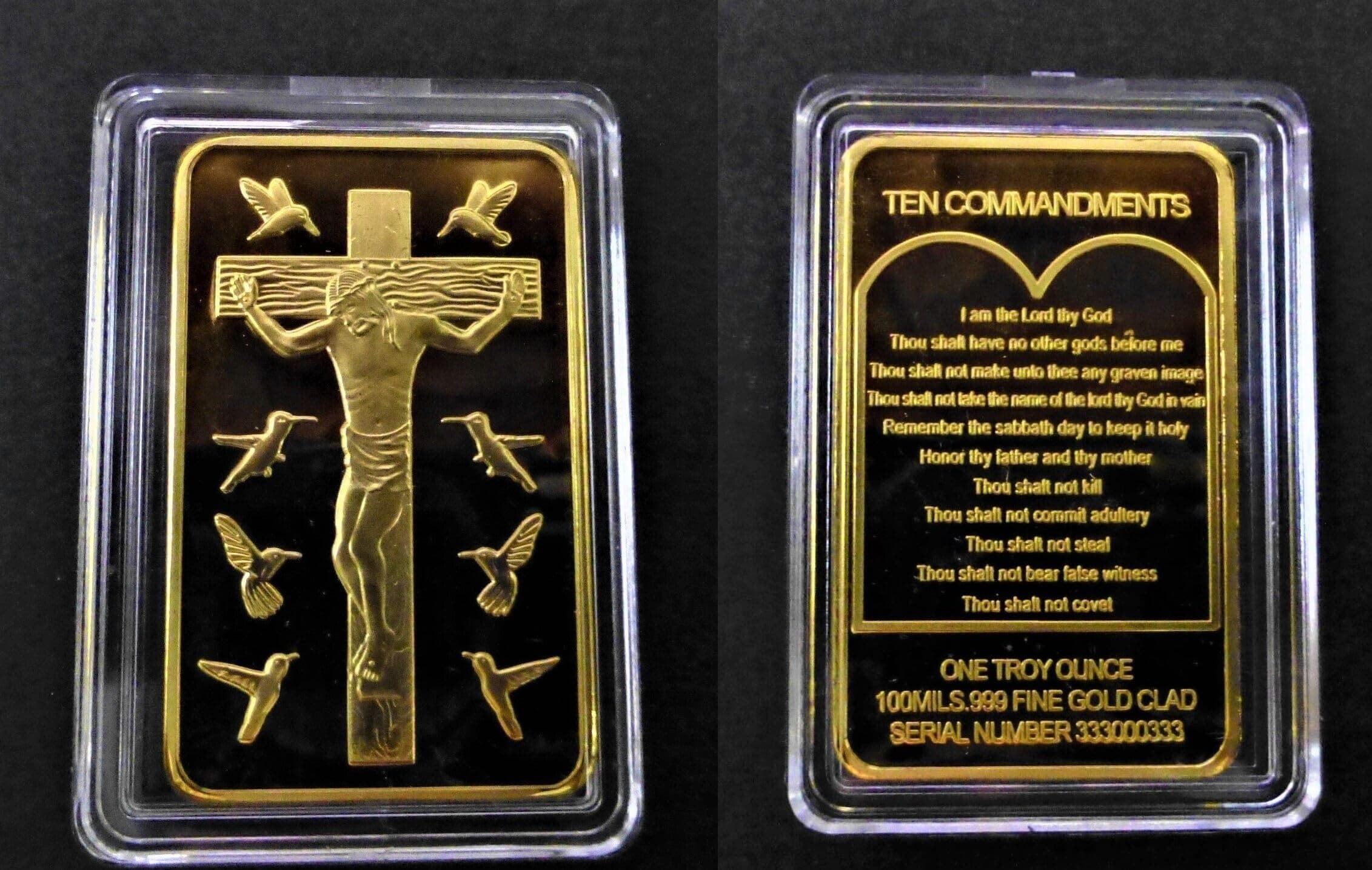 Israel Ten Commandments & Jesus Christ The Messiah on Tablet of Law Collectible Souvenir Art Huge 24k Gold Plated Brass Bar Challenge Coin