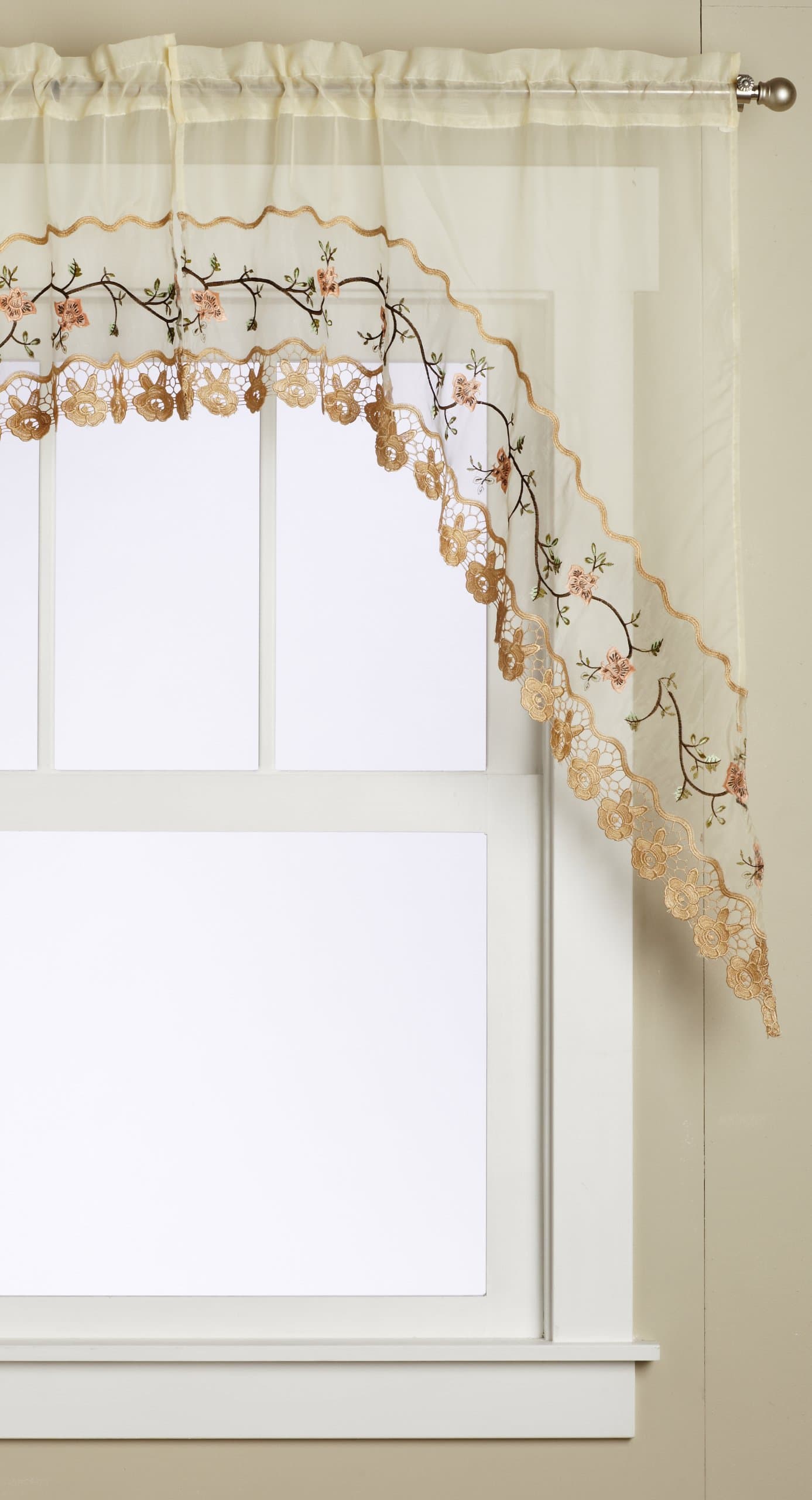 Editex Home Textiles Rose Garden 2-Piece Swag Set, 60 by 40-Inch, Ecru/Gold