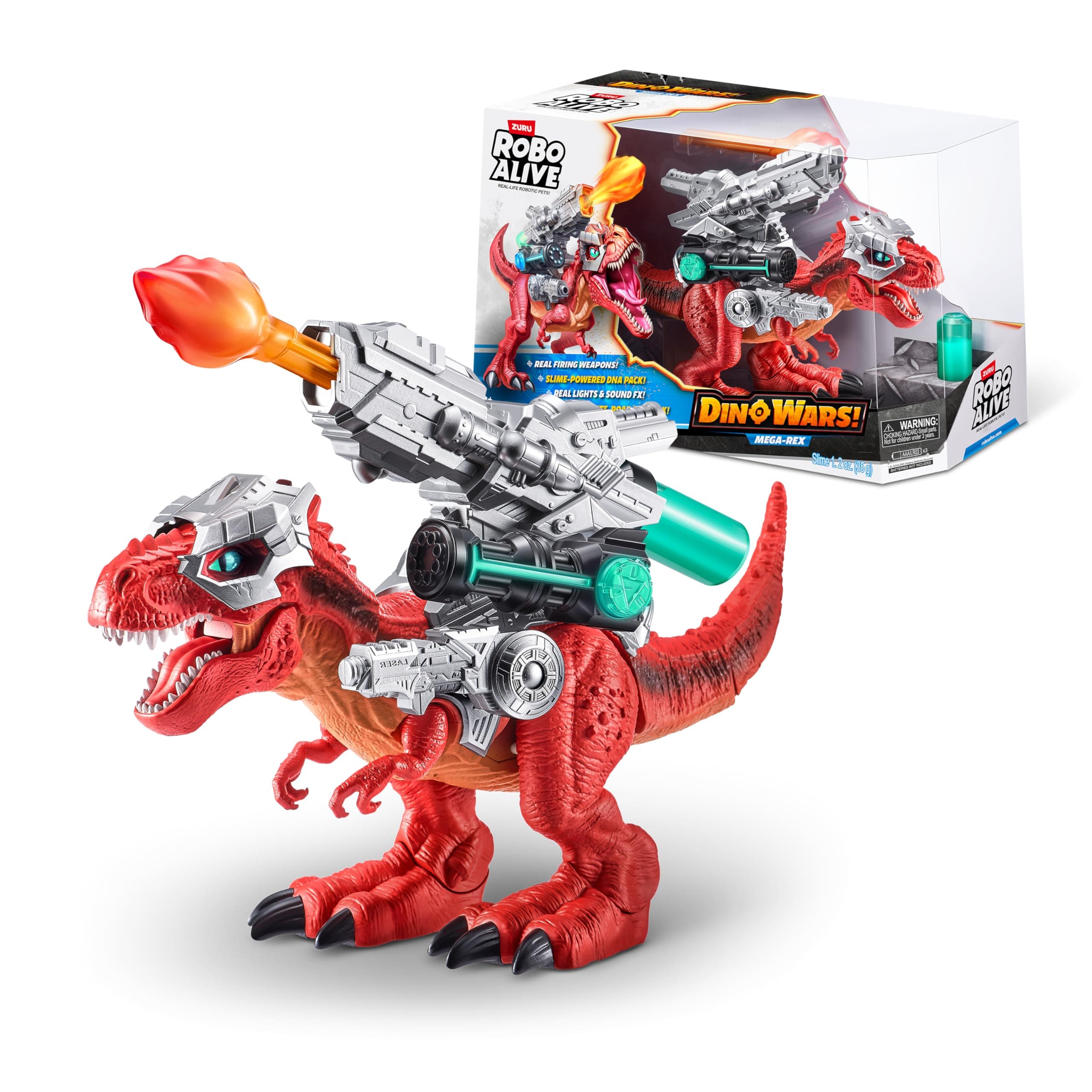 Robo Alive Dino Wars Mega-Rex by ZURU Dinosaur Battle Realistic Walking T-Rex with Armor and Battling Weapons Toys
