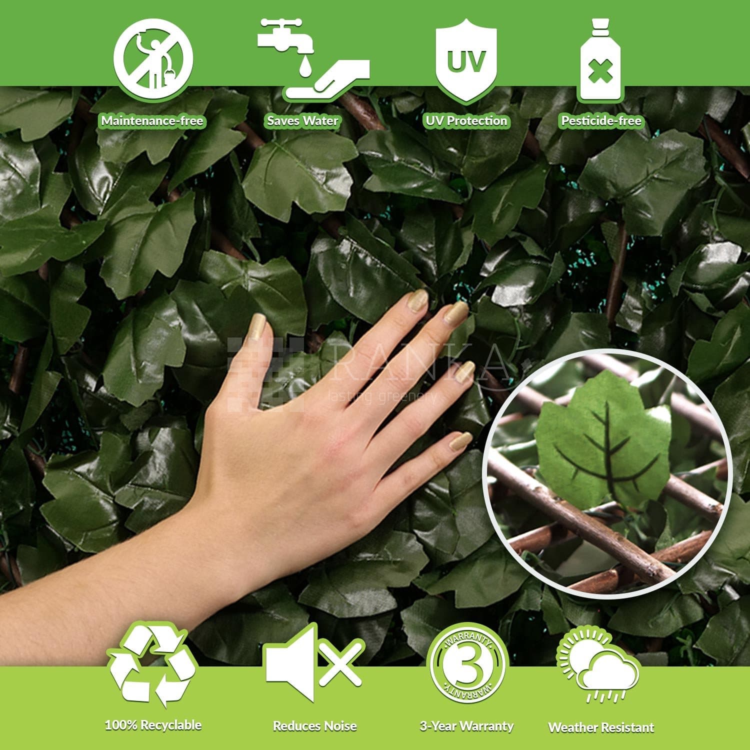 Ranka; Expandable Faux Ivy Fence Leaf Leaves Privacy Fence Screen Decor 7fth X 3ftw