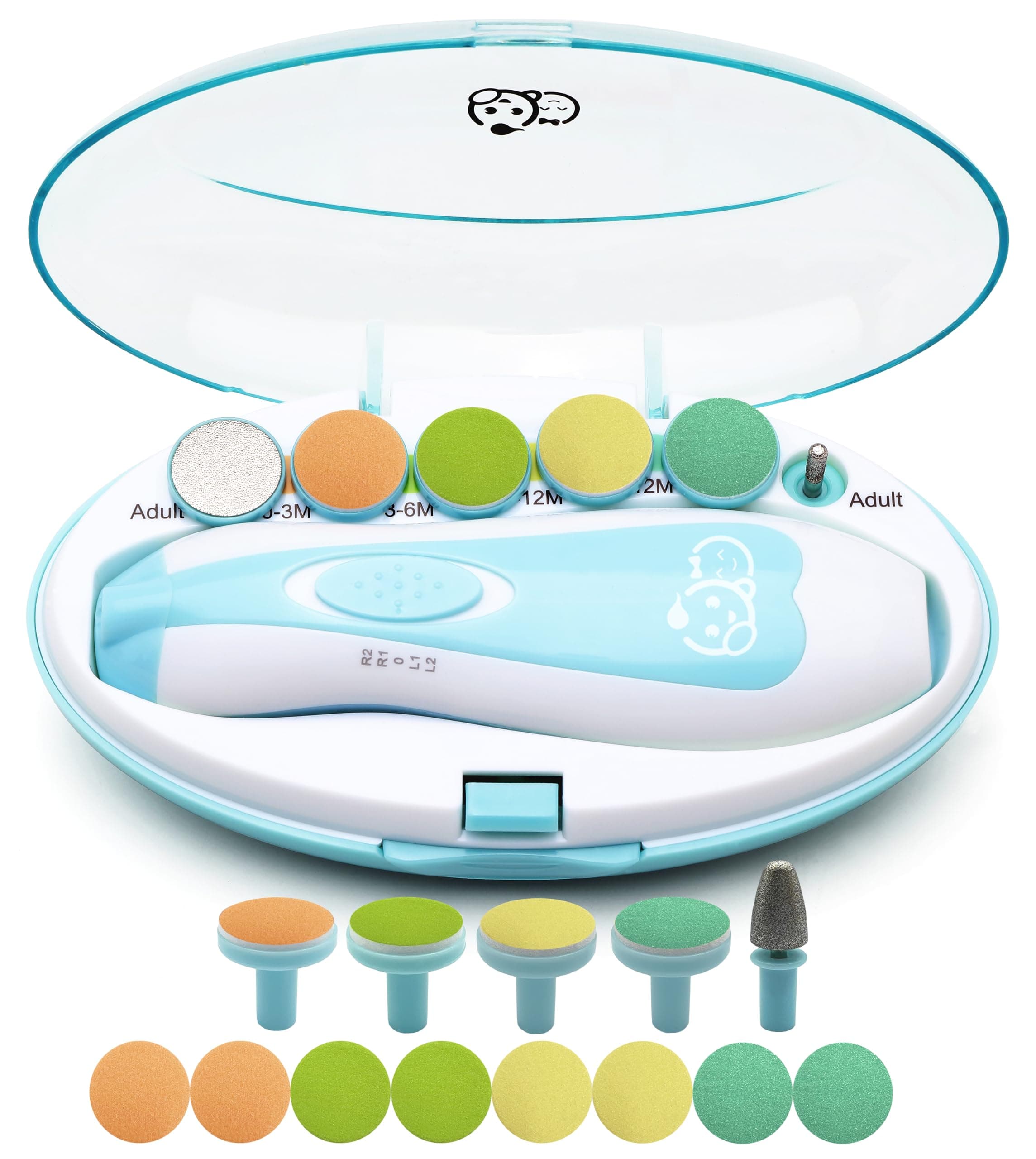 Baby Nail Clippers 21 in 1 by Royal Angels, Safe Electric Baby Nail Trimmer, Baby Nail File Kit, Additional Replacement Heads, Newborn Toddler Toes and Fingernails, Trim and Polish (Blue)