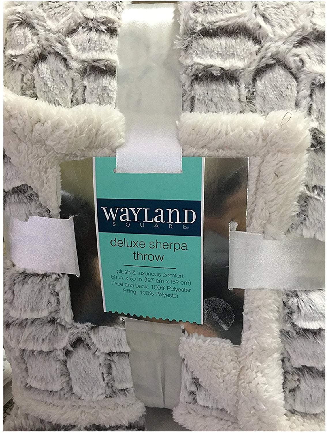 Wayland Deluxe Plush & Sherpa Throw (White/Grey)