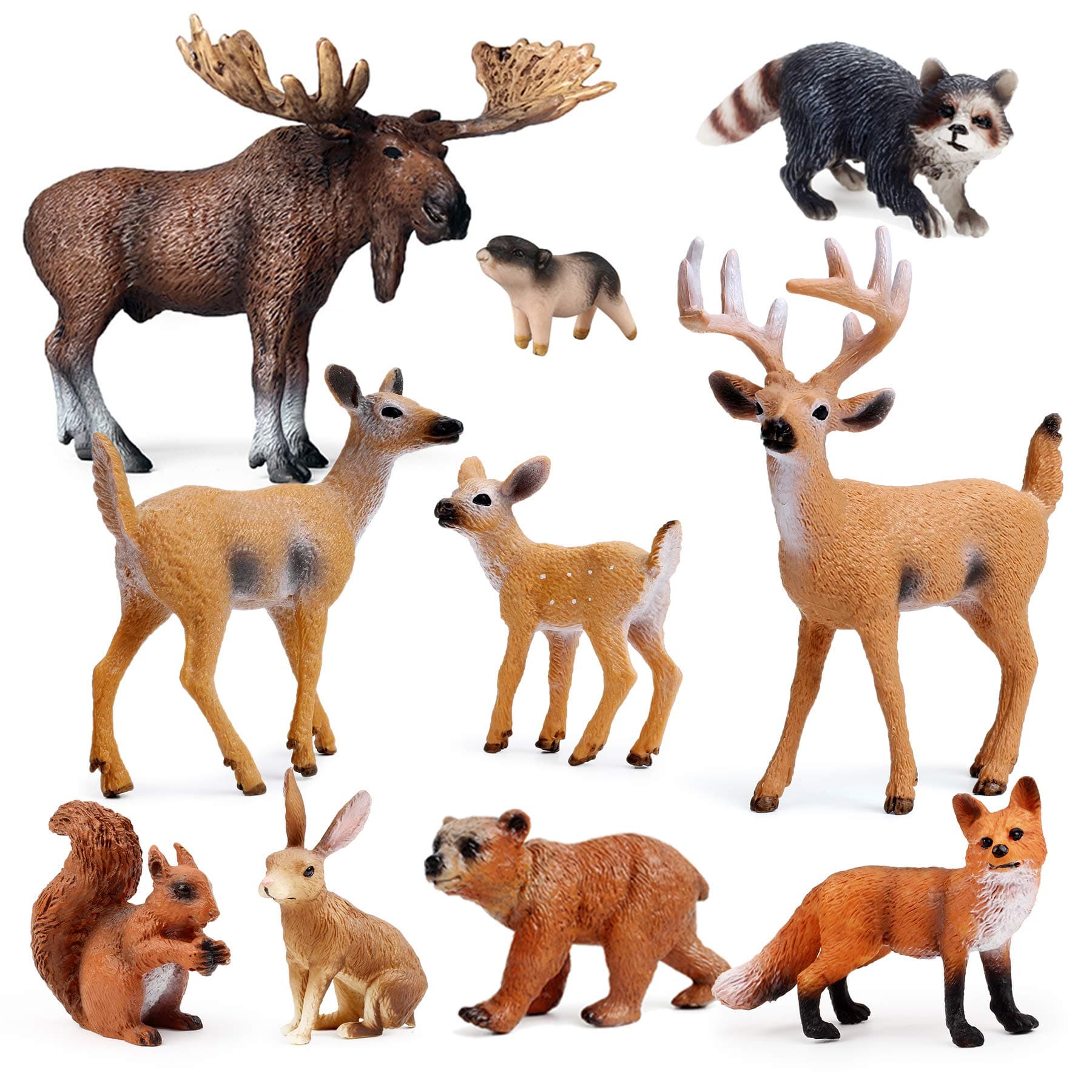 10pcs Forest Animals Figures, Woodland Creatures Figurines, Miniature Toys Cake Toppers