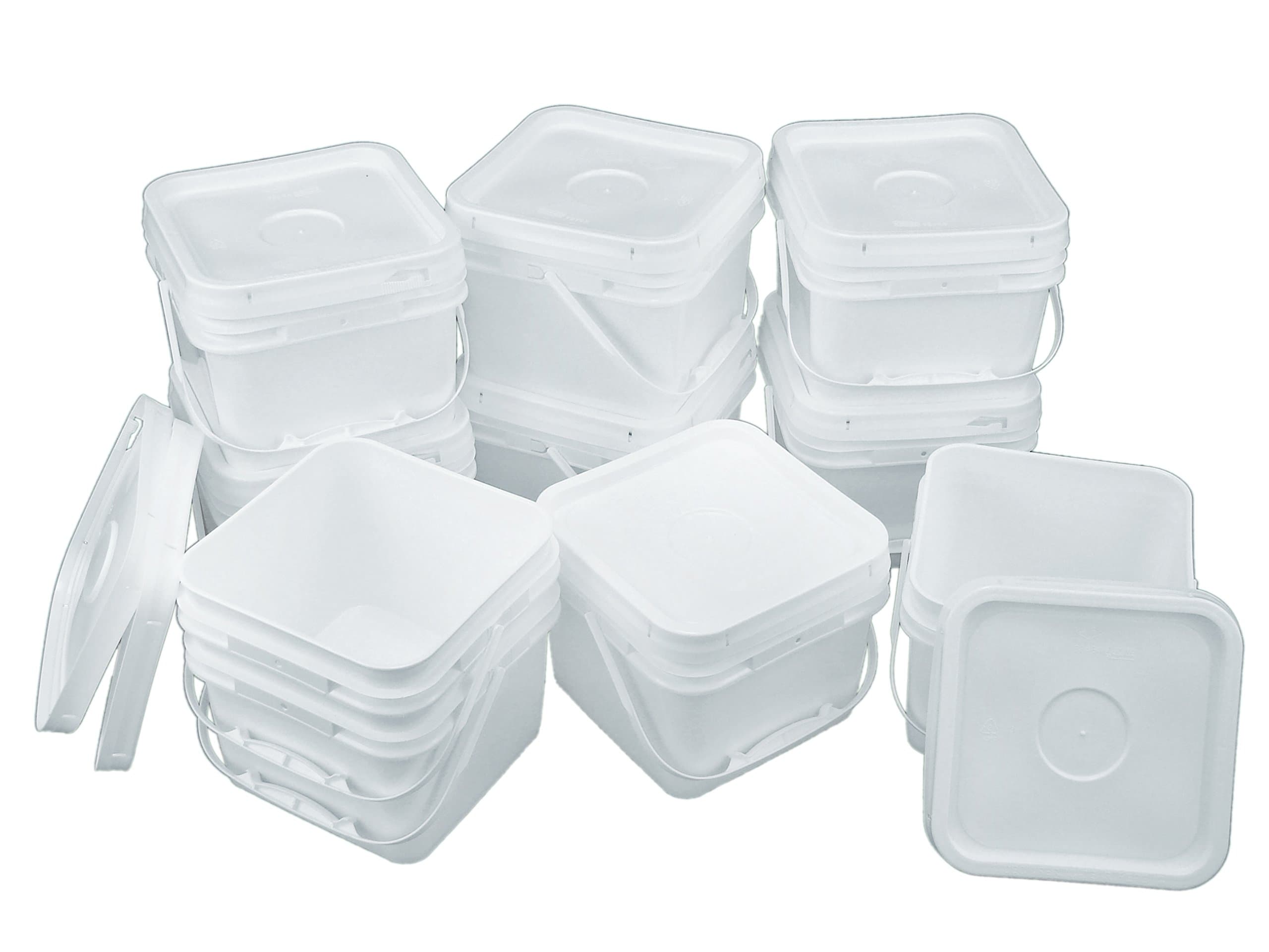 Square 68 mil Bucket Kit, Ten 2-Gallon Buckets with White Snap-on Lids.